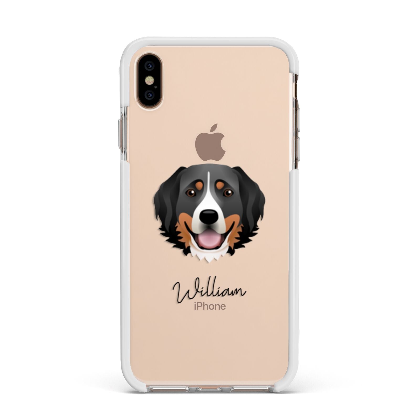 Bernese Mountain Dog Personalised Apple iPhone Xs Max Impact Case White Edge on Gold Phone