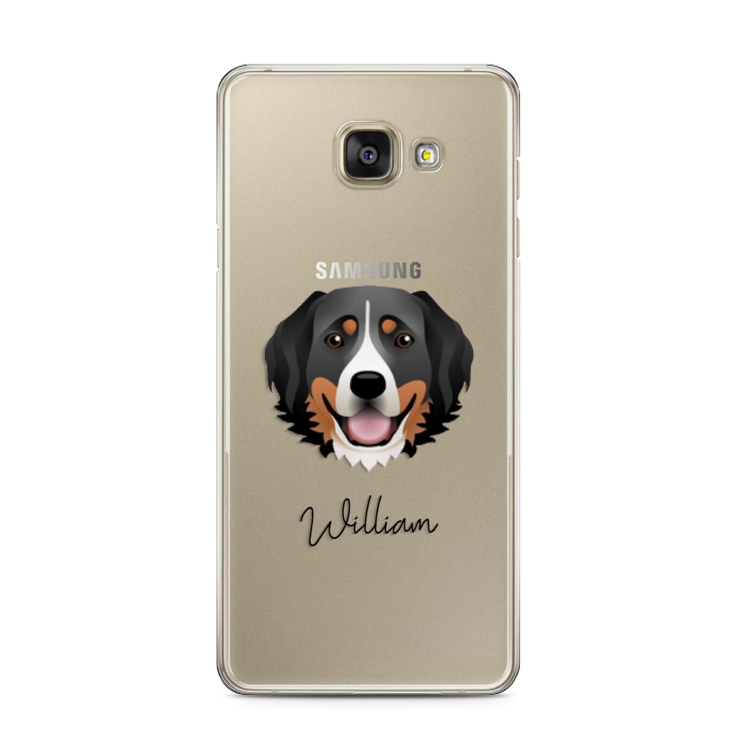 Bernese Mountain Dog Personalised Samsung Galaxy A3 2016 Case on gold phone