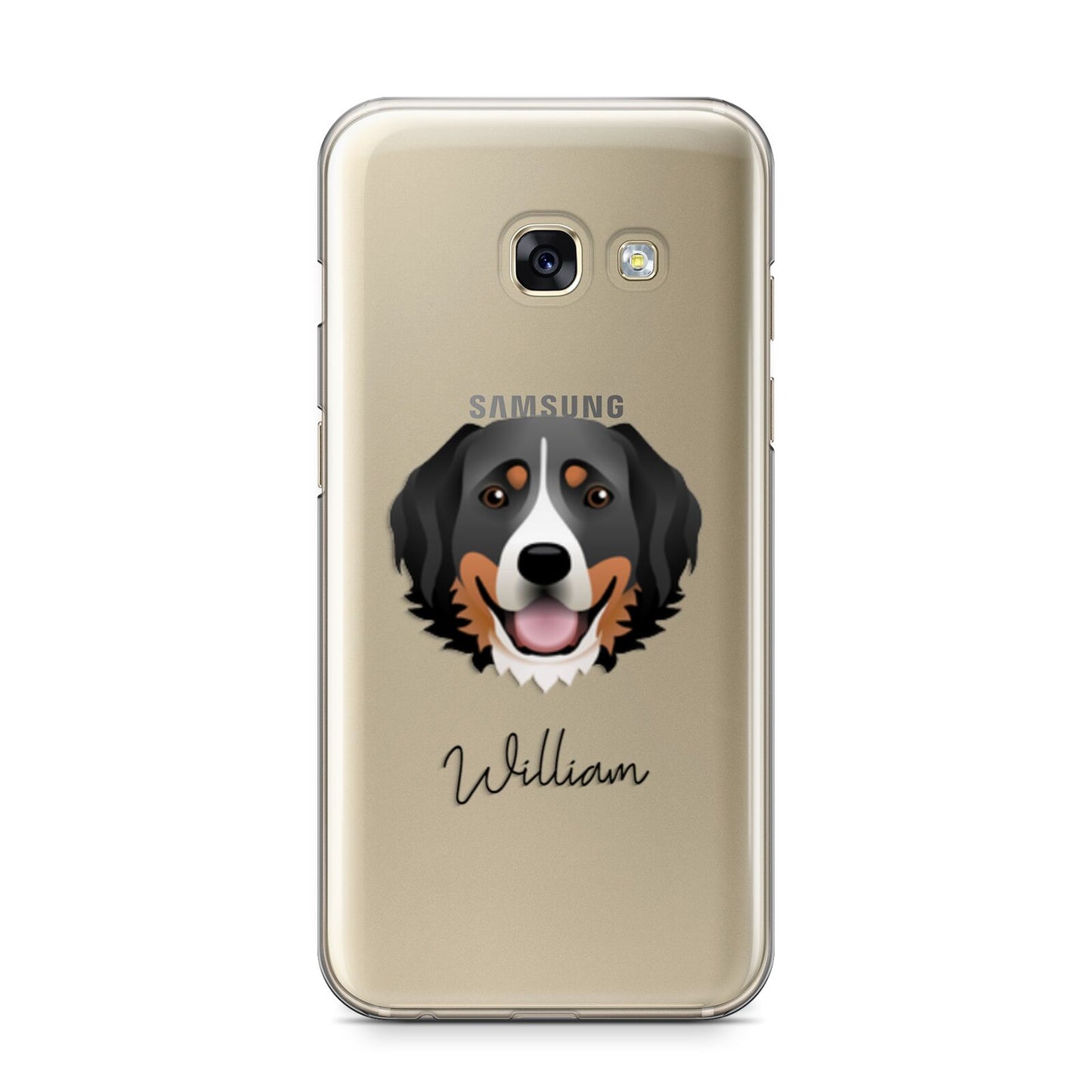 Bernese Mountain Dog Personalised Samsung Galaxy A3 2017 Case on gold phone