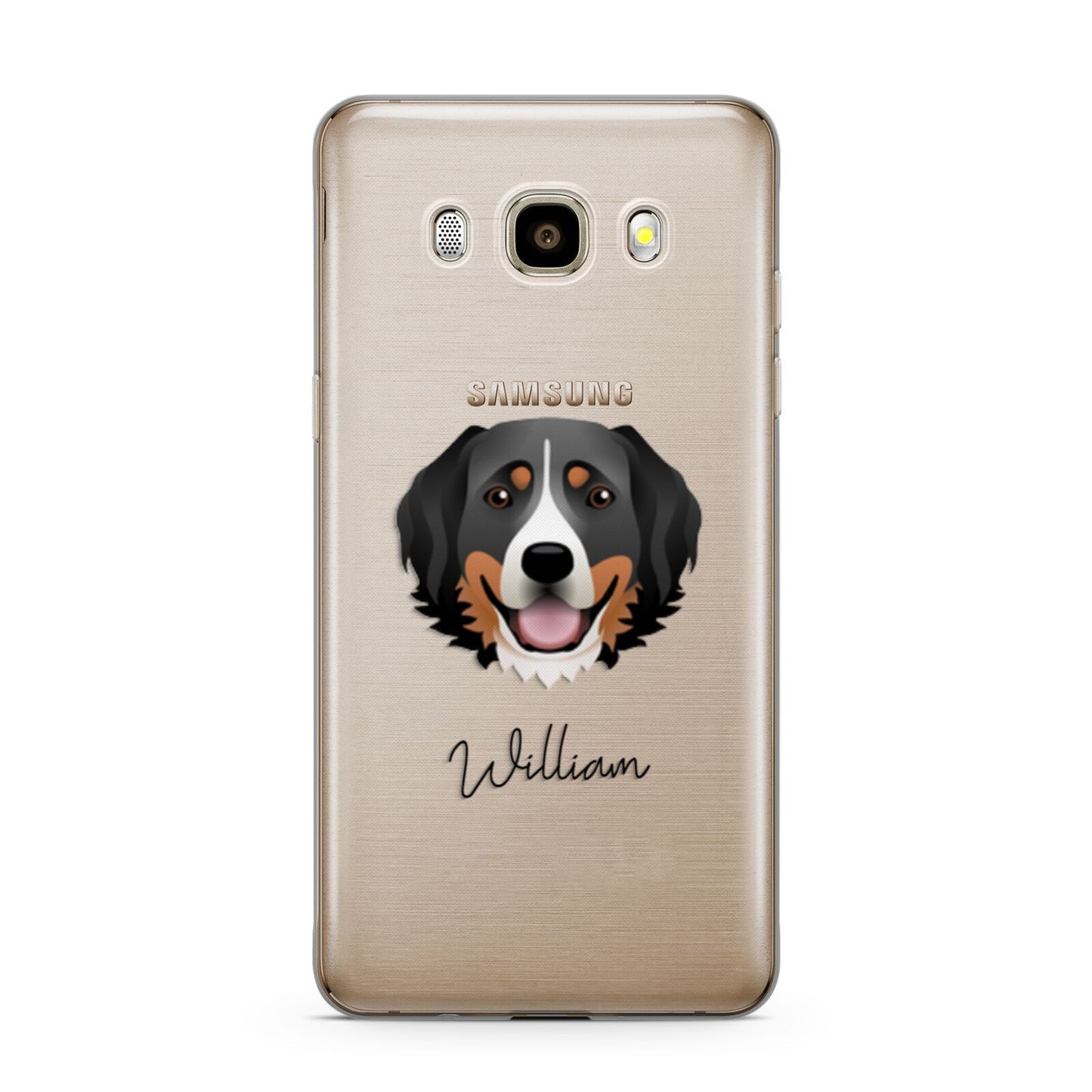 Bernese Mountain Dog Personalised Samsung Galaxy J7 2016 Case on gold phone