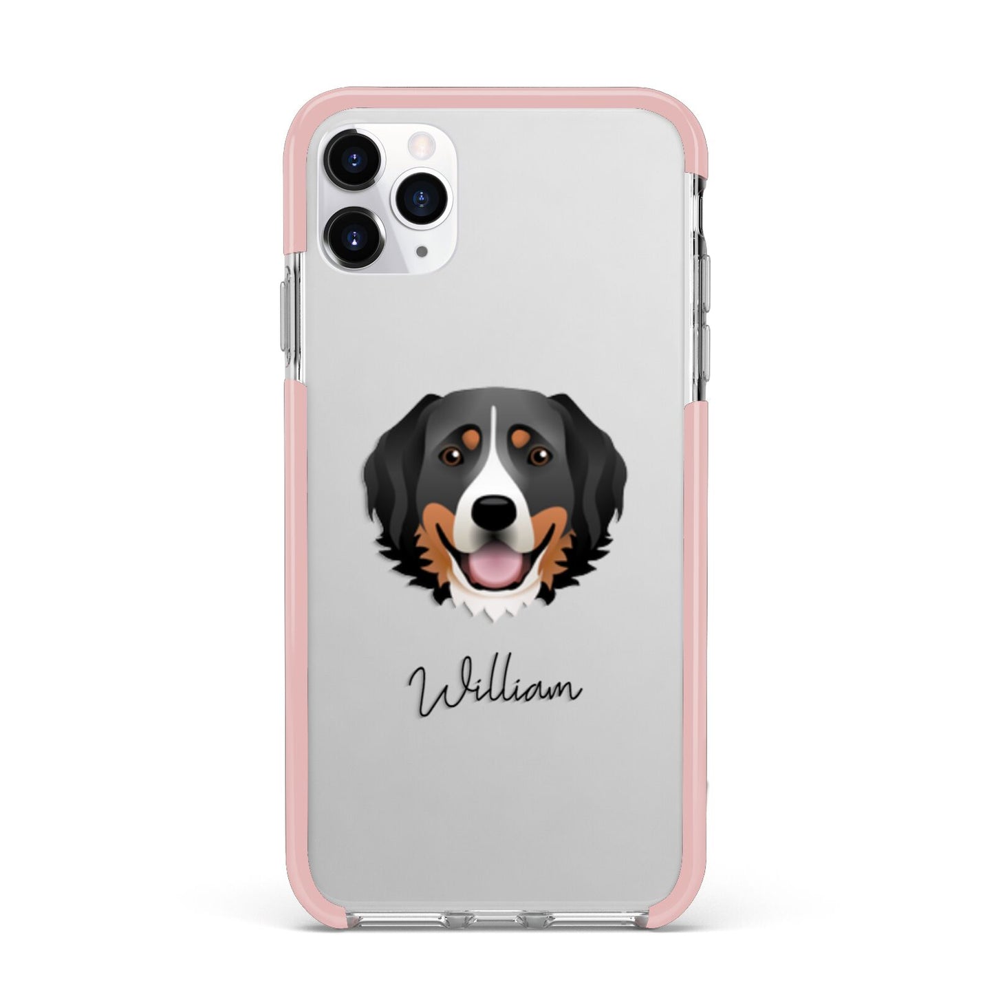 Bernese Mountain Dog Personalised iPhone 11 Pro Max Impact Pink Edge Case