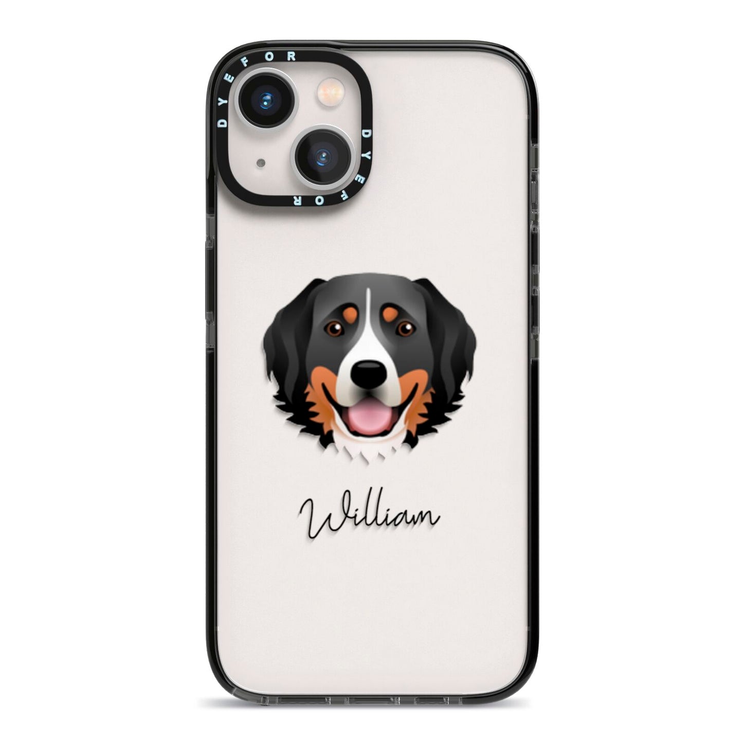 Bernese Mountain Dog Personalised iPhone 13 Black Impact Case on Silver phone