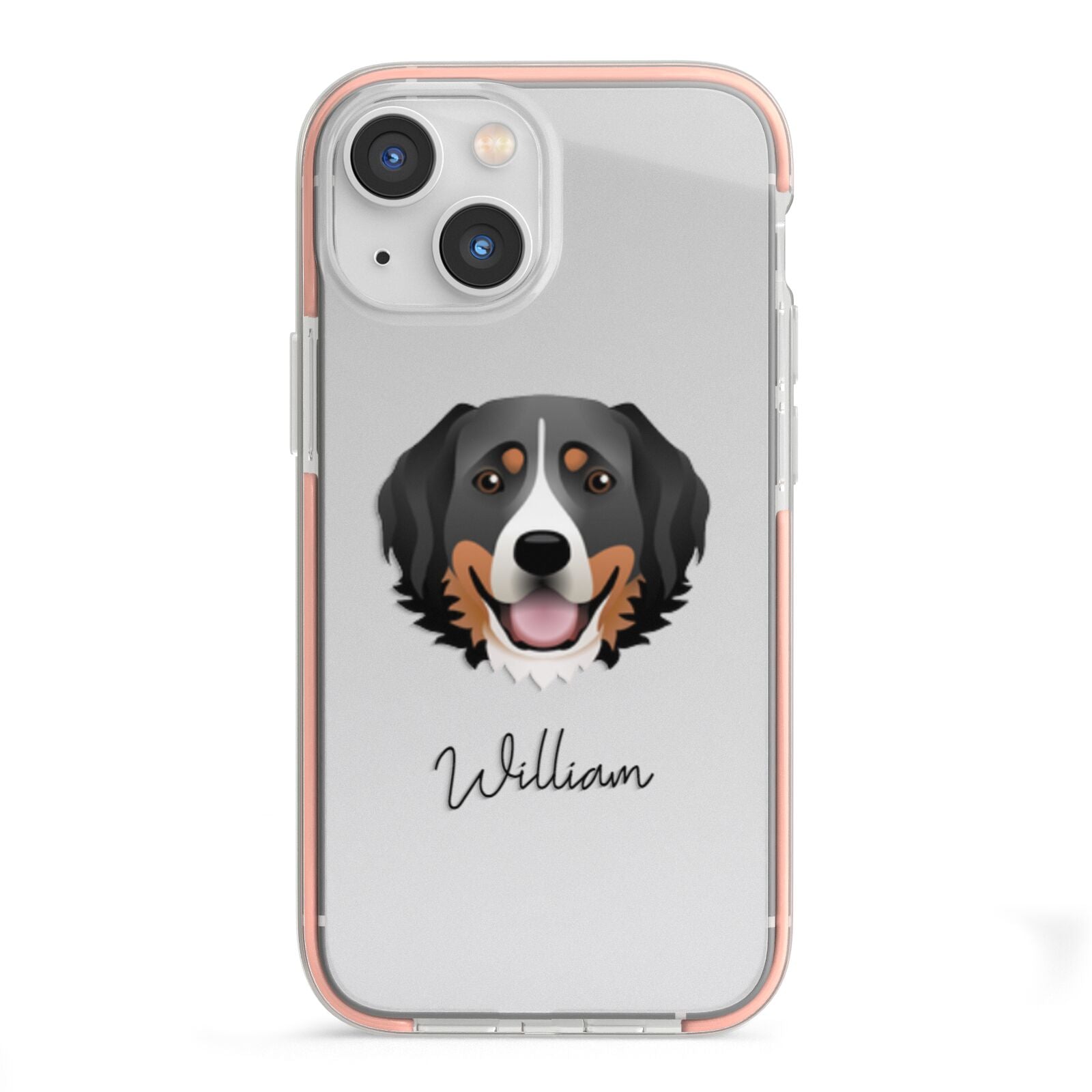 Bernese Mountain Dog Personalised iPhone 13 Mini TPU Impact Case with Pink Edges