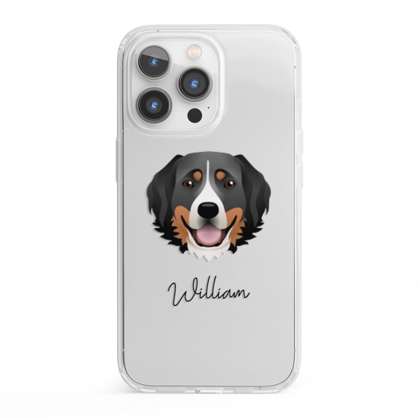 Bernese Mountain Dog Personalised iPhone 13 Pro Clear Bumper Case