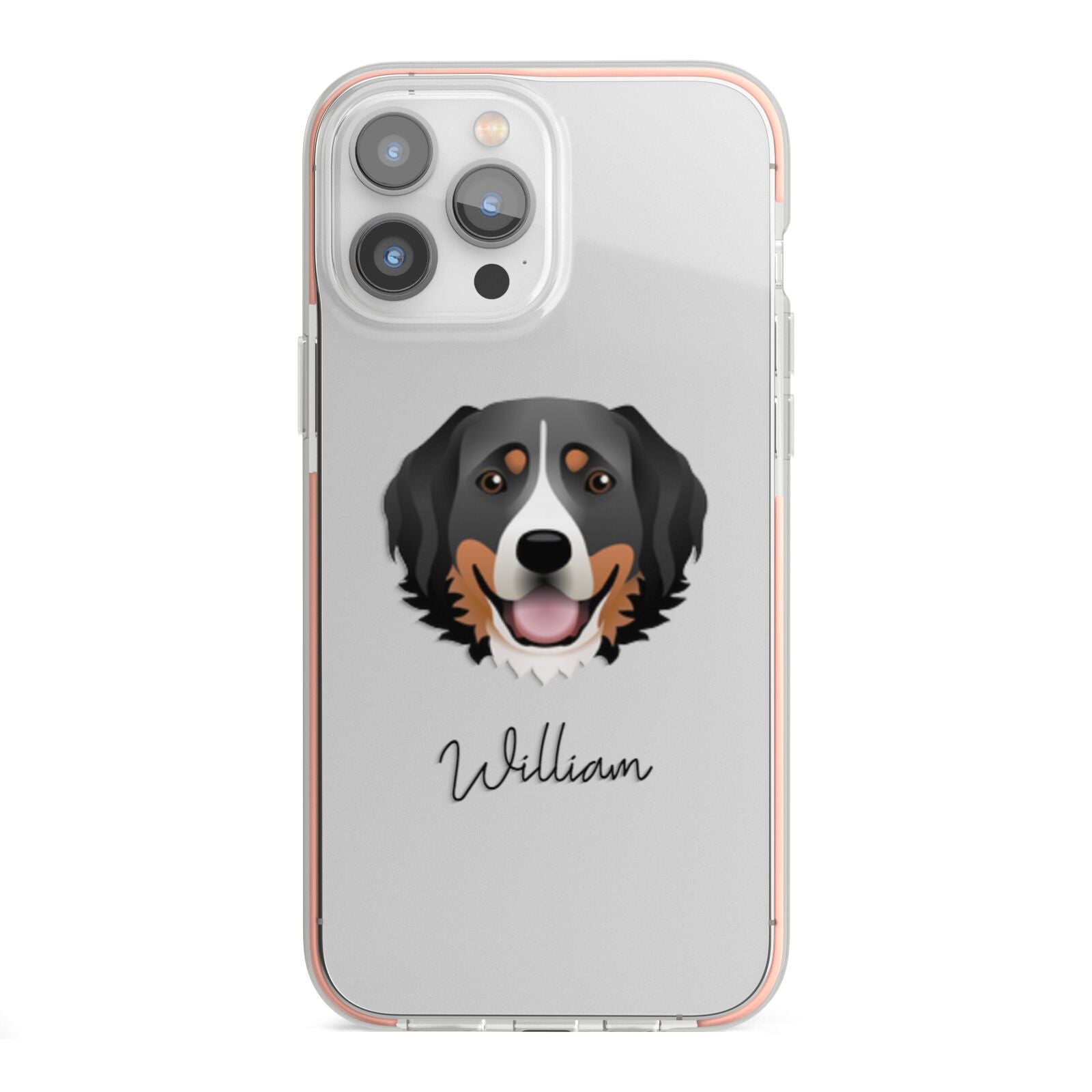 Bernese Mountain Dog Personalised iPhone 13 Pro Max TPU Impact Case with Pink Edges