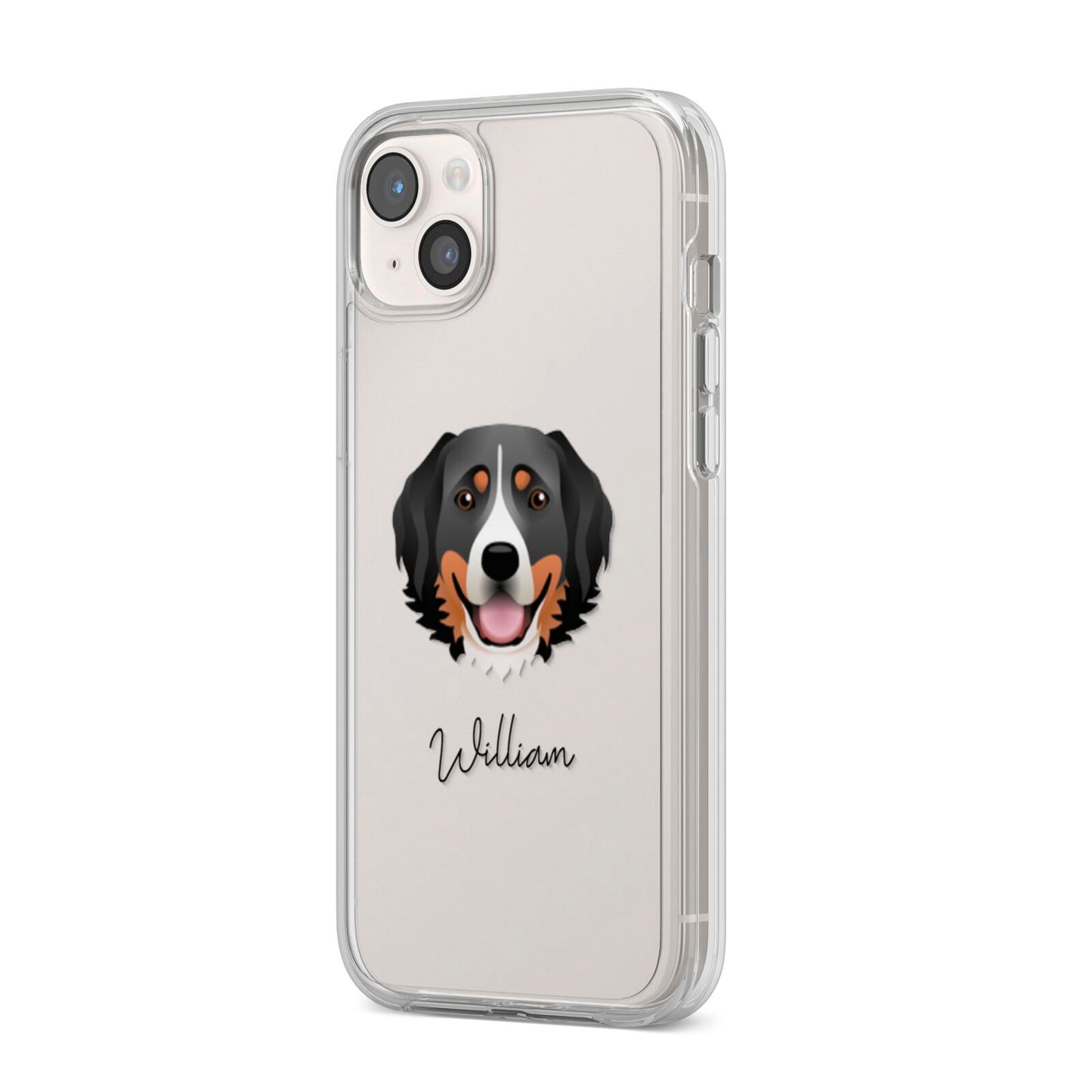 Bernese Mountain Dog Personalised iPhone 14 Plus Clear Tough Case Starlight Angled Image