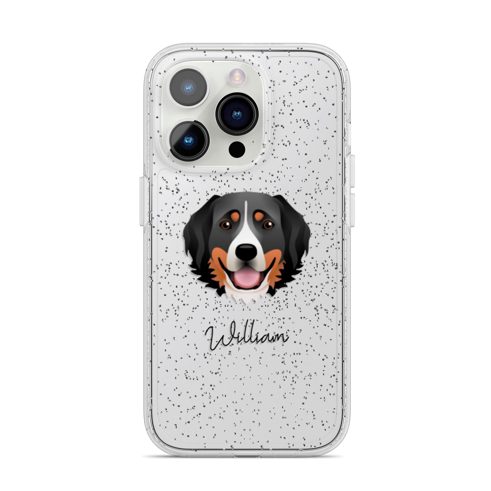 Bernese Mountain Dog Personalised iPhone 14 Pro Glitter Tough Case Silver
