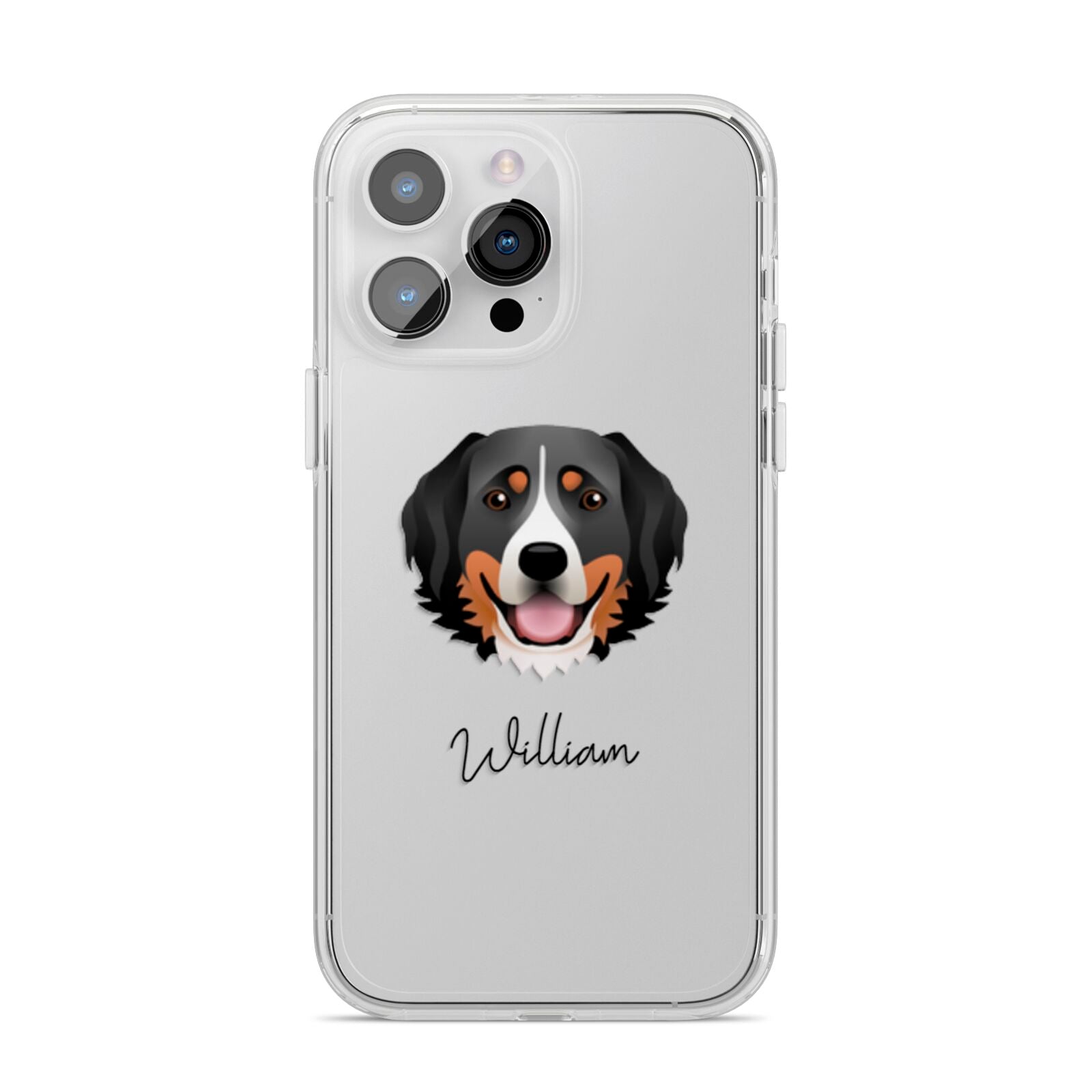 Bernese Mountain Dog Personalised iPhone 14 Pro Max Clear Tough Case Silver