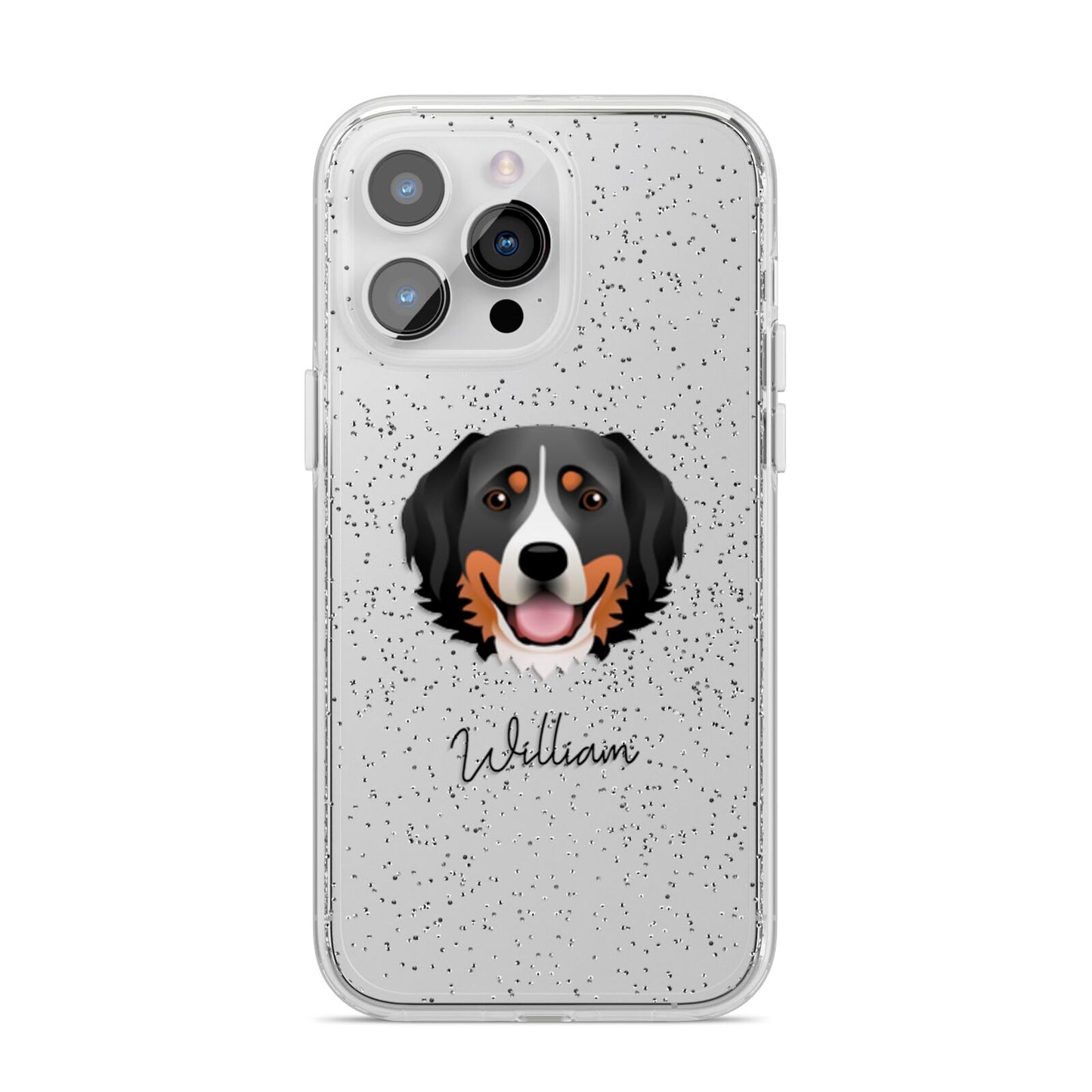 Bernese Mountain Dog Personalised iPhone 14 Pro Max Glitter Tough Case Silver