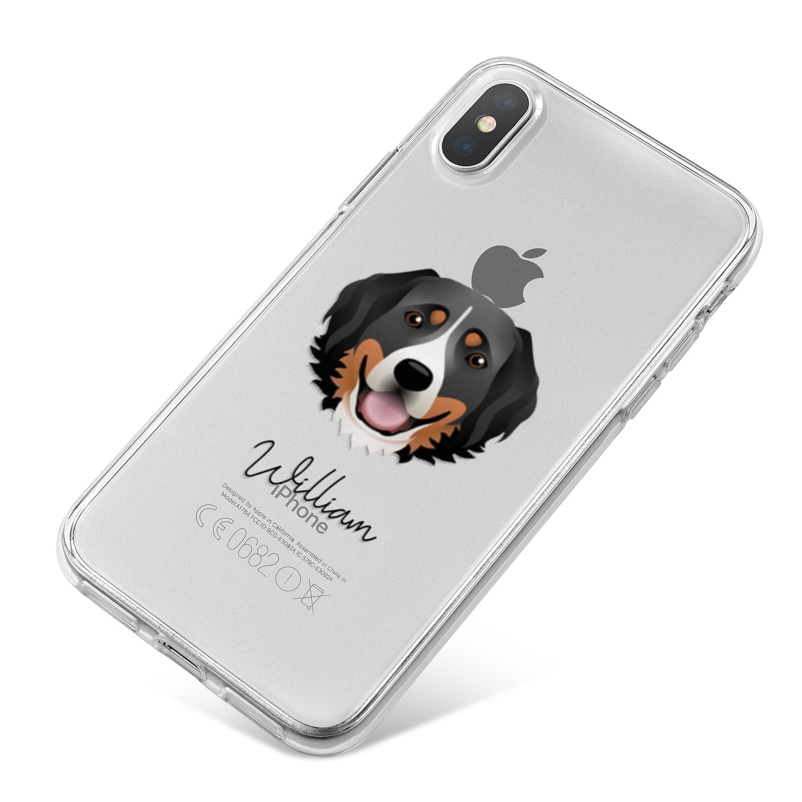 Bernese Mountain Dog Personalised iPhone X Bumper Case on Silver iPhone