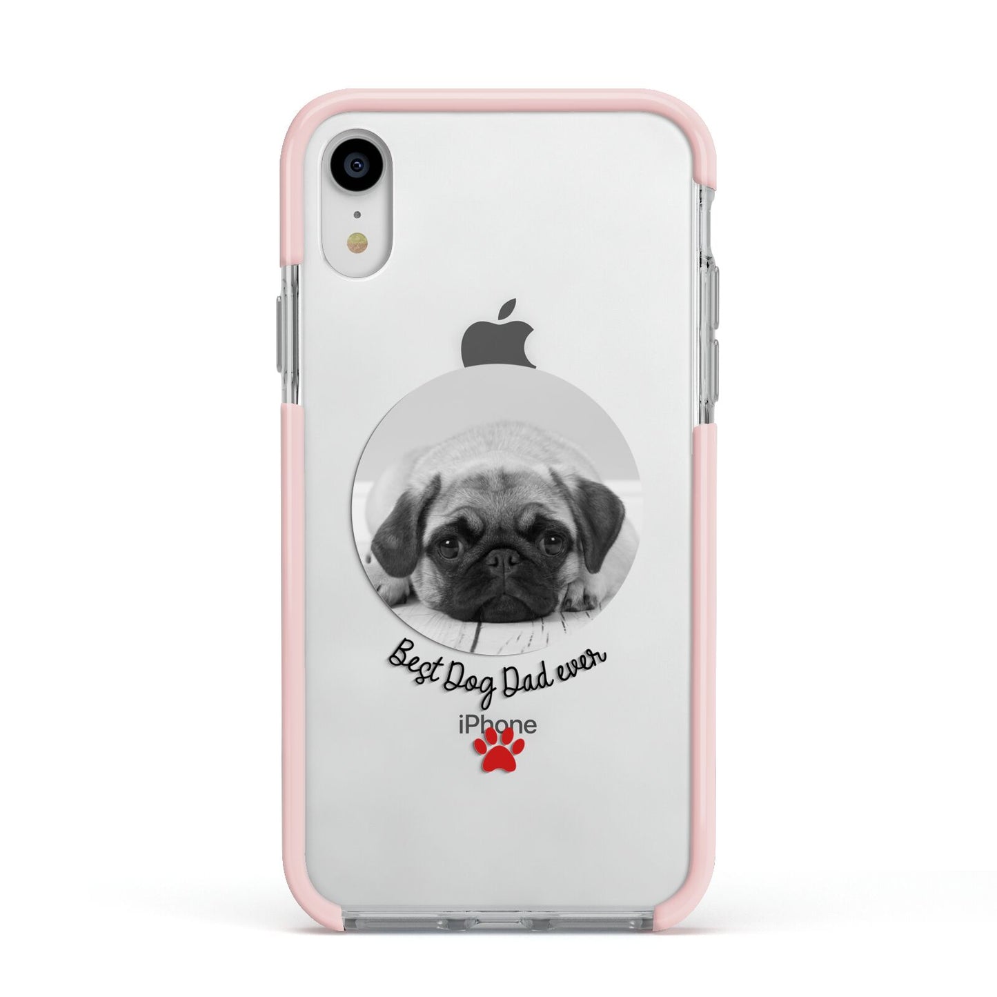 Best Dog Dad Ever Photo Upload Apple iPhone XR Impact Case Pink Edge on Silver Phone