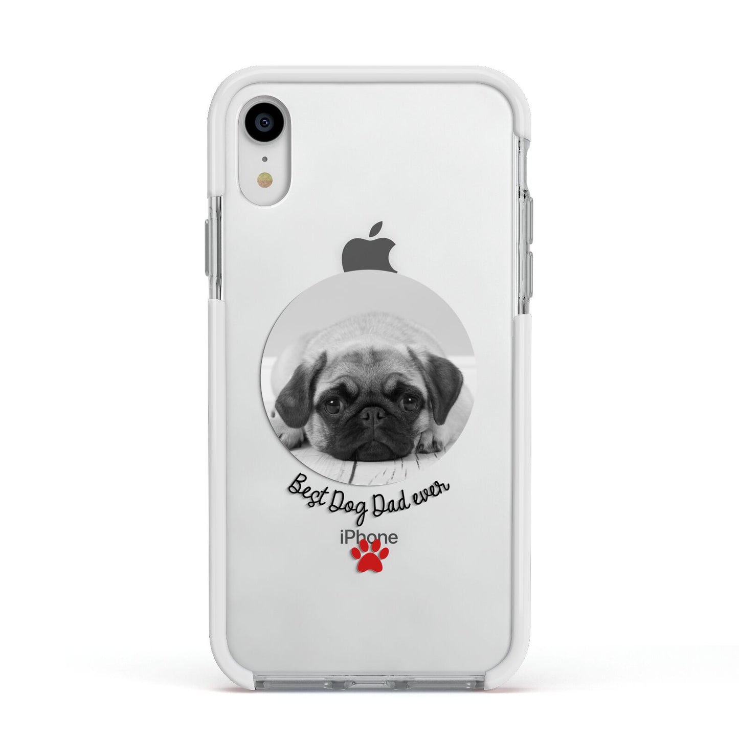 Best Dog Dad Ever Photo Upload Apple iPhone XR Impact Case White Edge on Silver Phone
