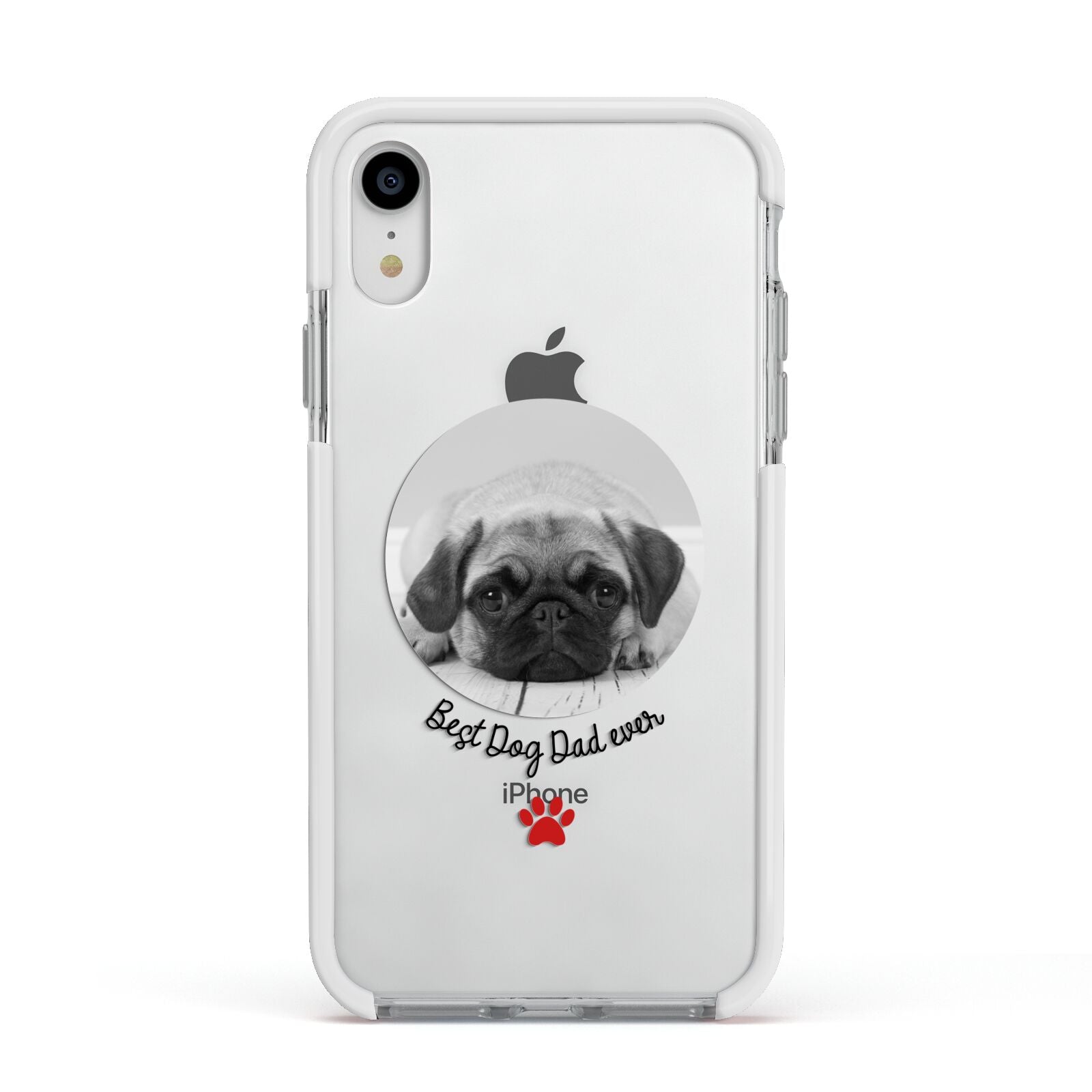 Best Dog Dad Ever Photo Upload Apple iPhone XR Impact Case White Edge on Silver Phone