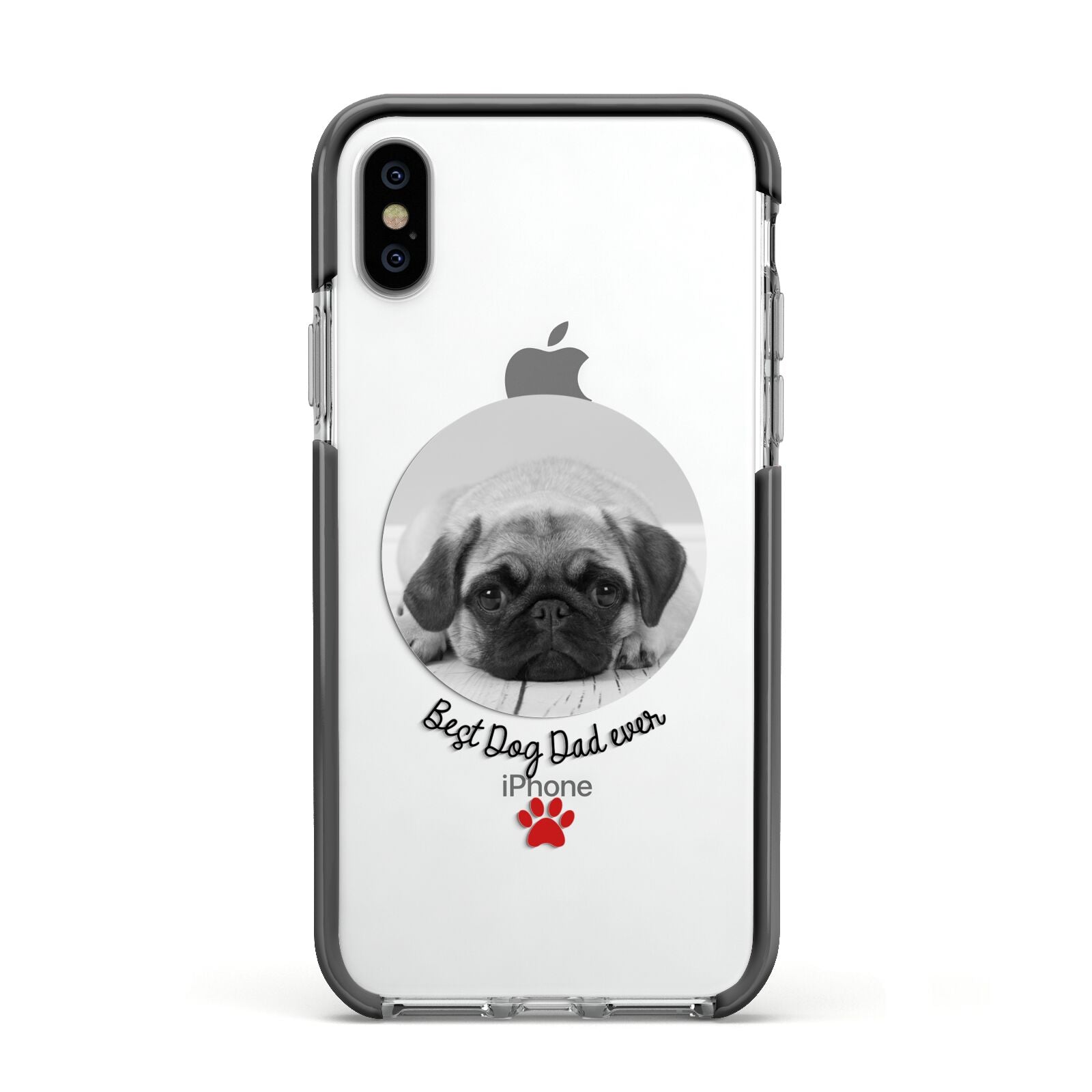Best Dog Dad Ever Photo Upload Apple iPhone Xs Impact Case Black Edge on Silver Phone