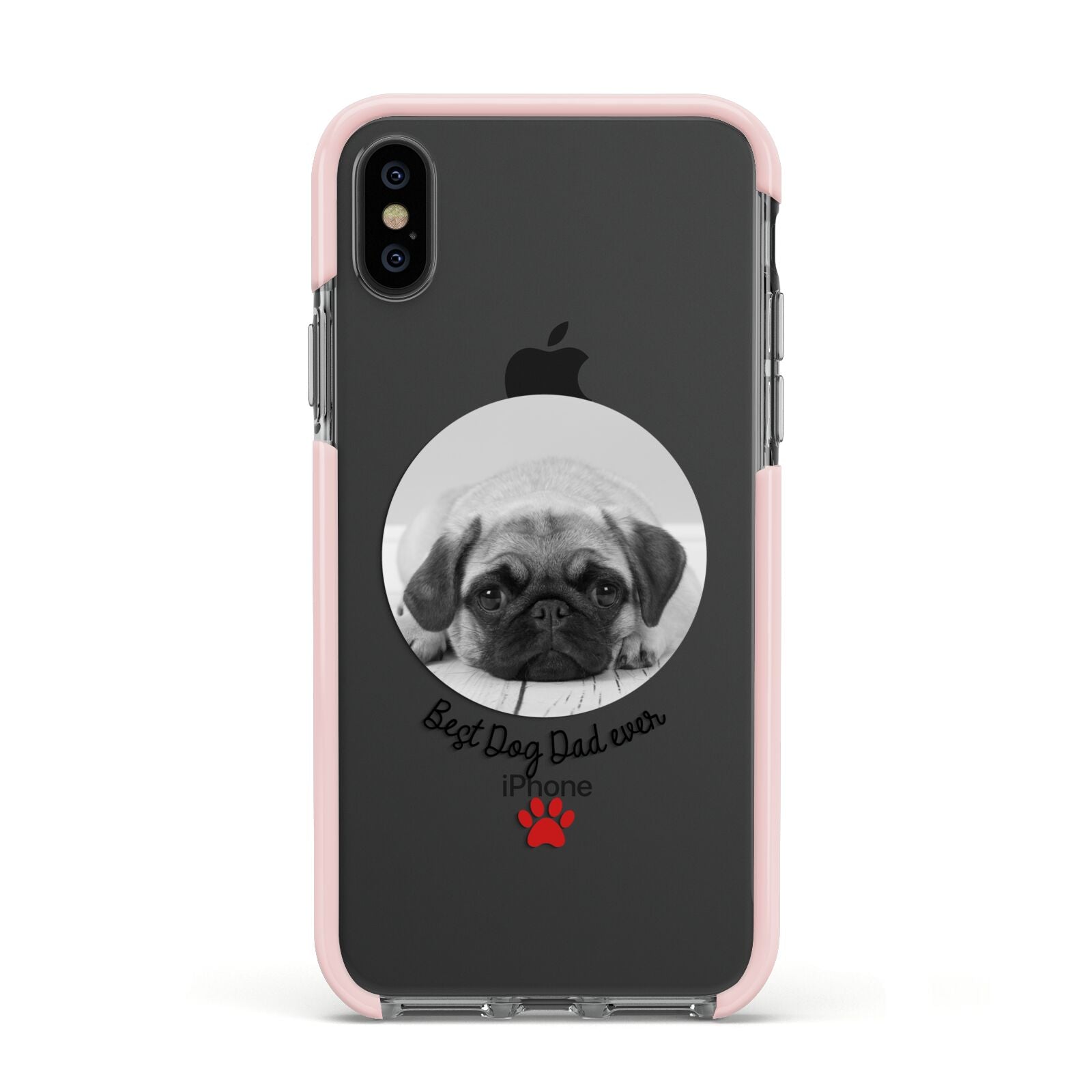 Best Dog Dad Ever Photo Upload Apple iPhone Xs Impact Case Pink Edge on Black Phone