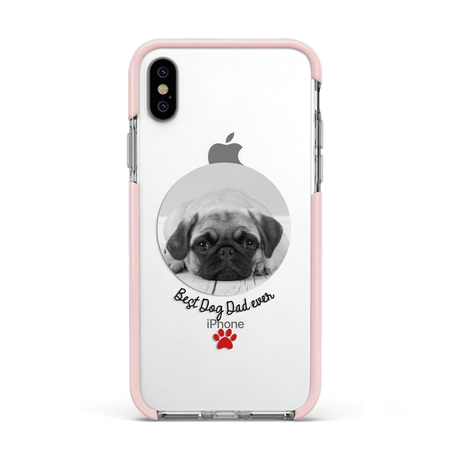 Best Dog Dad Ever Photo Upload Apple iPhone Xs Impact Case Pink Edge on Silver Phone