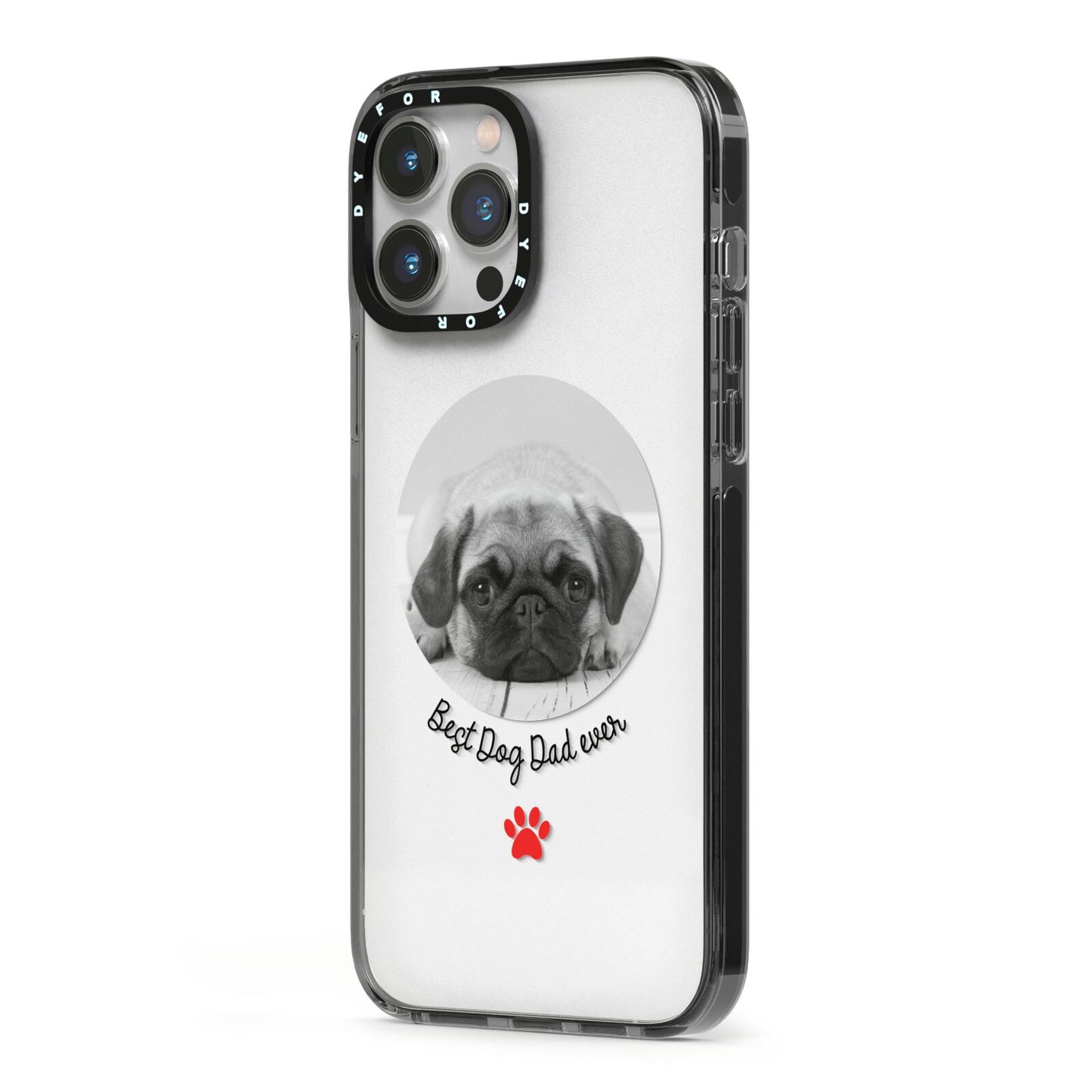 Best Dog Dad Ever Photo Upload iPhone 13 Pro Max Black Impact Case Side Angle on Silver phone