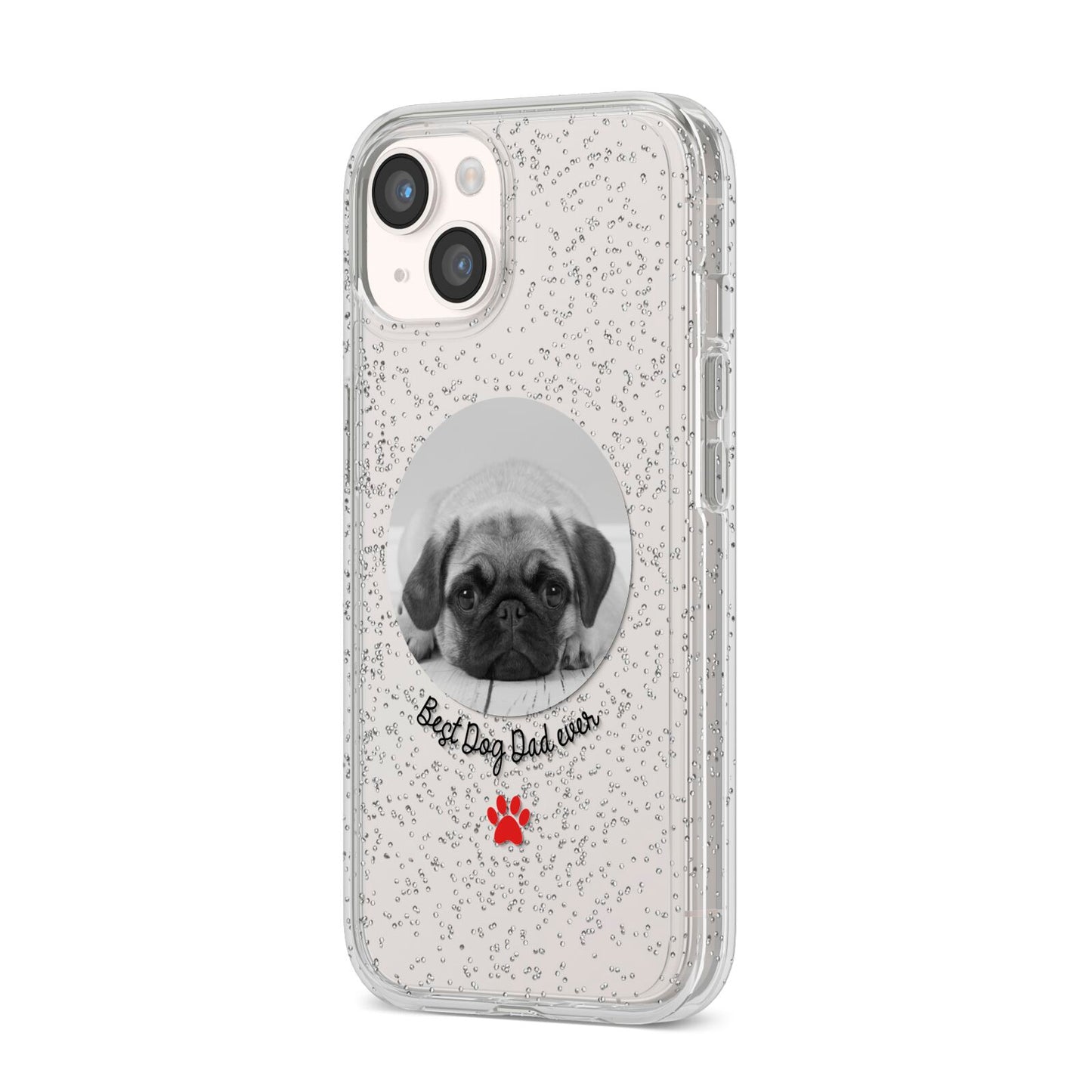Best Dog Dad Ever Photo Upload iPhone 14 Glitter Tough Case Starlight Angled Image