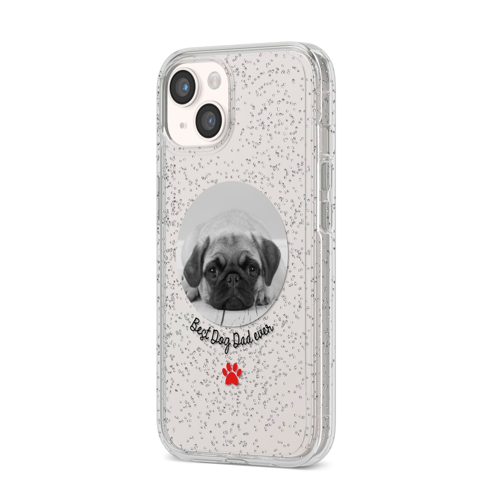 Best Dog Dad Ever Photo Upload iPhone 14 Glitter Tough Case Starlight Angled Image