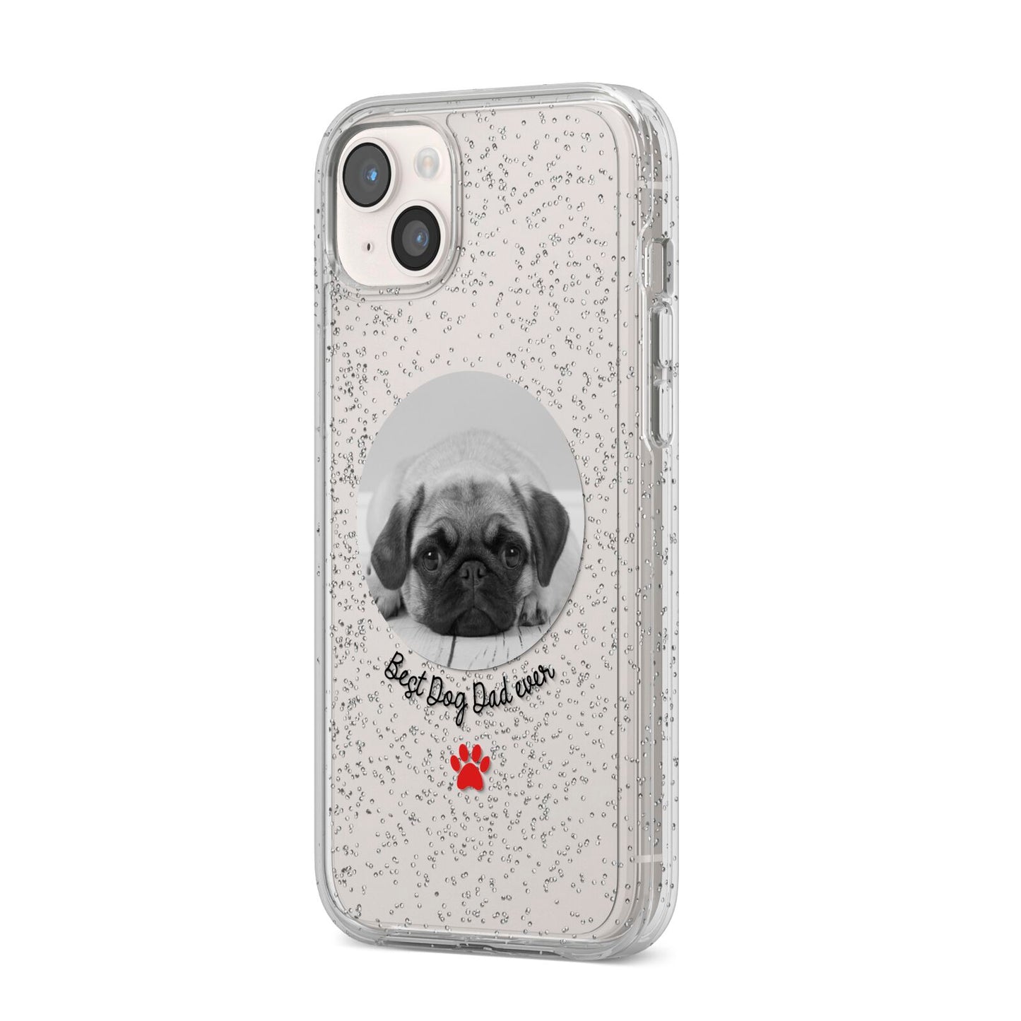 Best Dog Dad Ever Photo Upload iPhone 14 Plus Glitter Tough Case Starlight Angled Image
