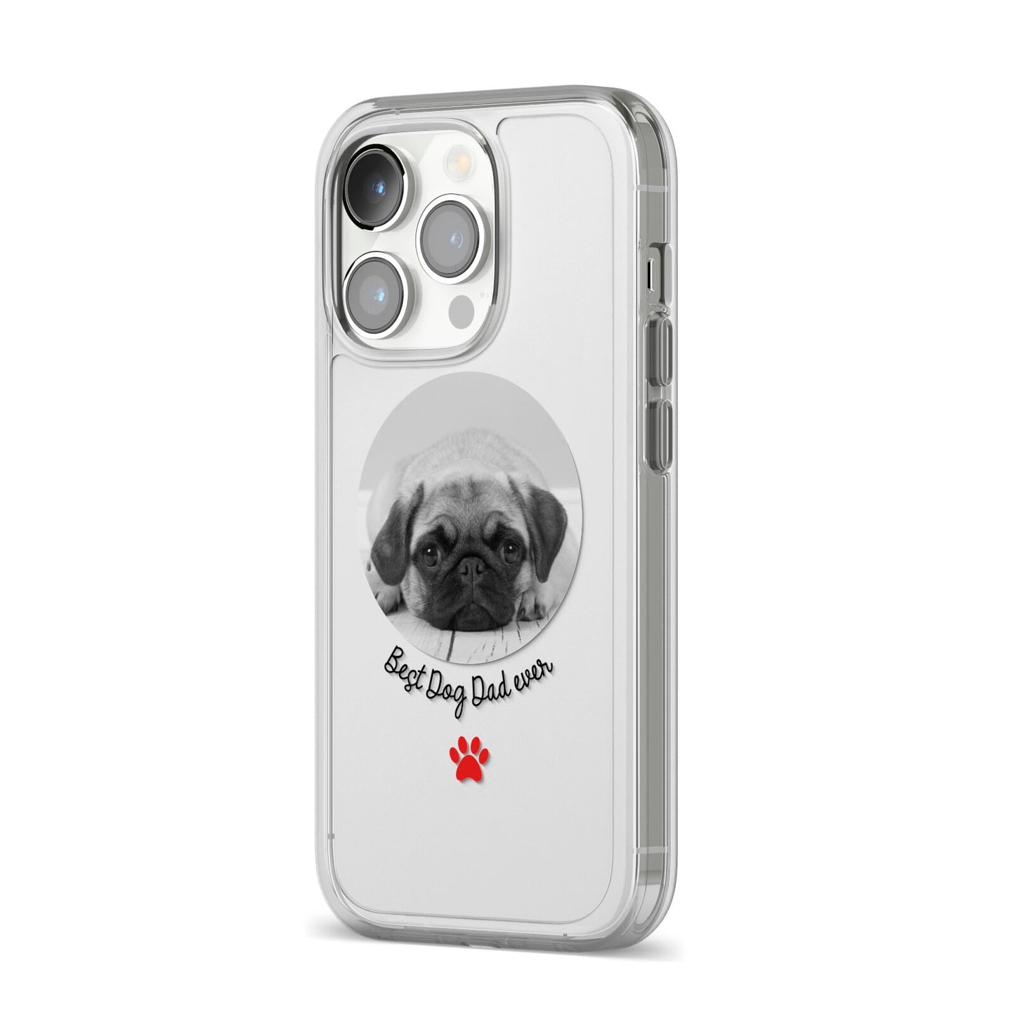 Best Dog Dad Ever Photo Upload iPhone 14 Pro Clear Tough Case Silver Angled Image