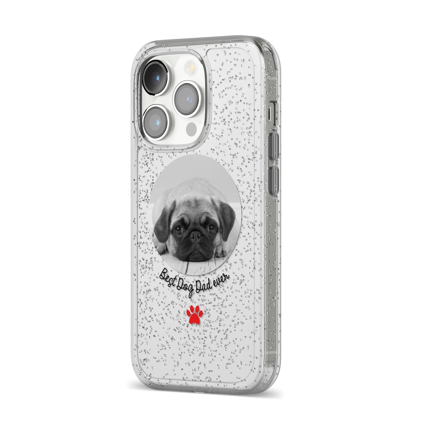 Best Dog Dad Ever Photo Upload iPhone 14 Pro Glitter Tough Case Silver Angled Image