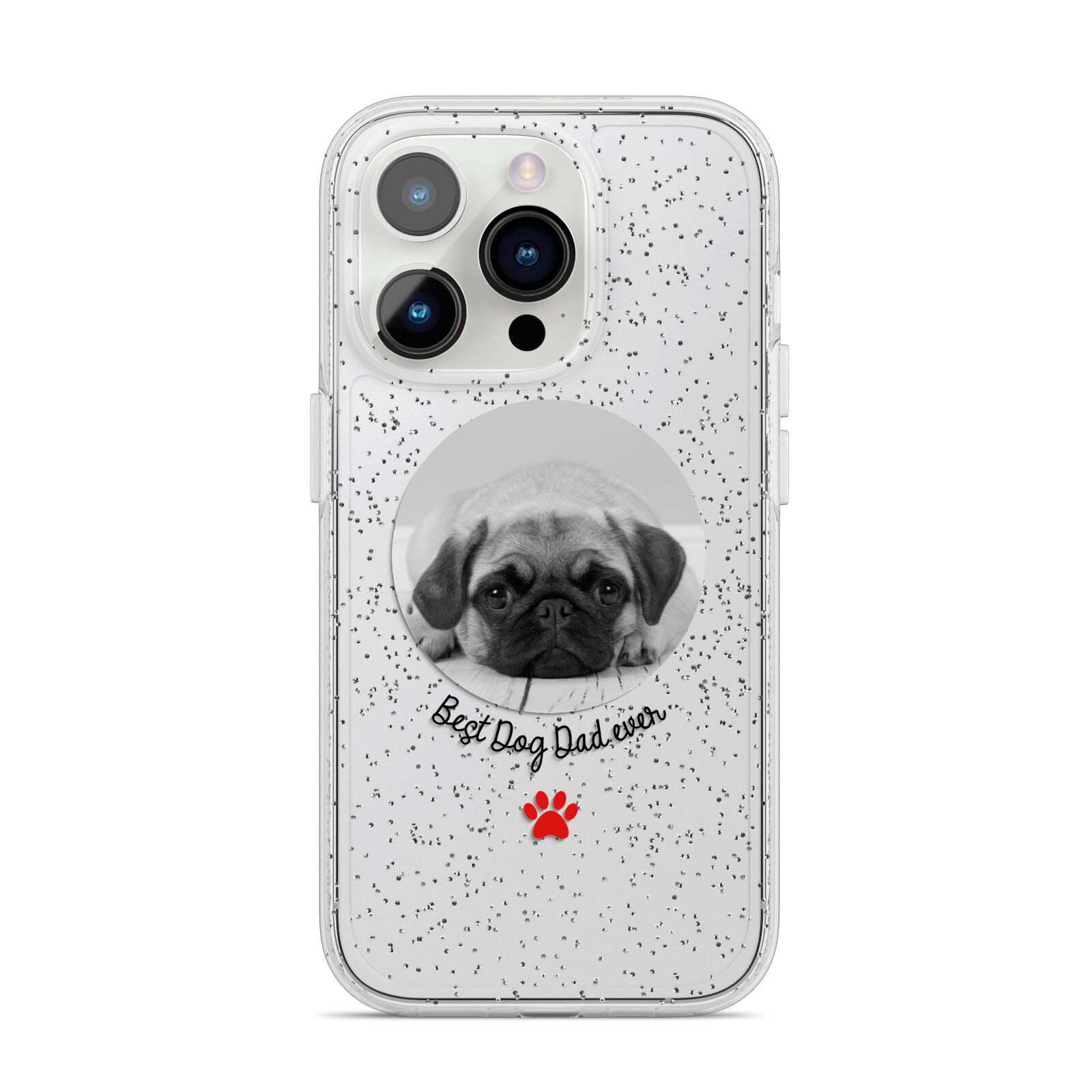 Best Dog Dad Ever Photo Upload iPhone 14 Pro Glitter Tough Case Silver