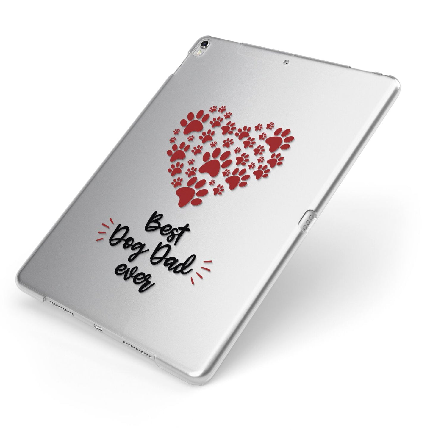 Clear Best Dog Dad Paws Apple iPad Case on Silver iPad Side View