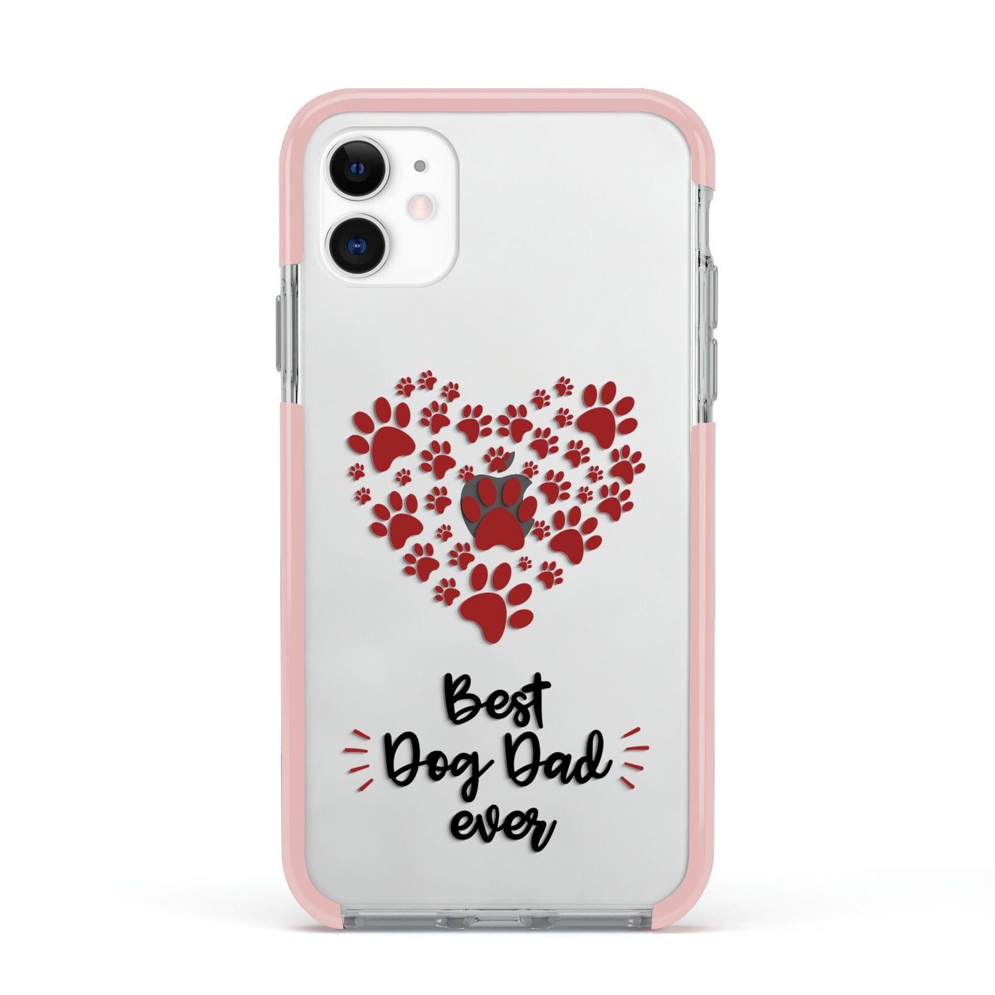 Best Dog Dad Paws Apple iPhone 11 in White with Pink Impact Case