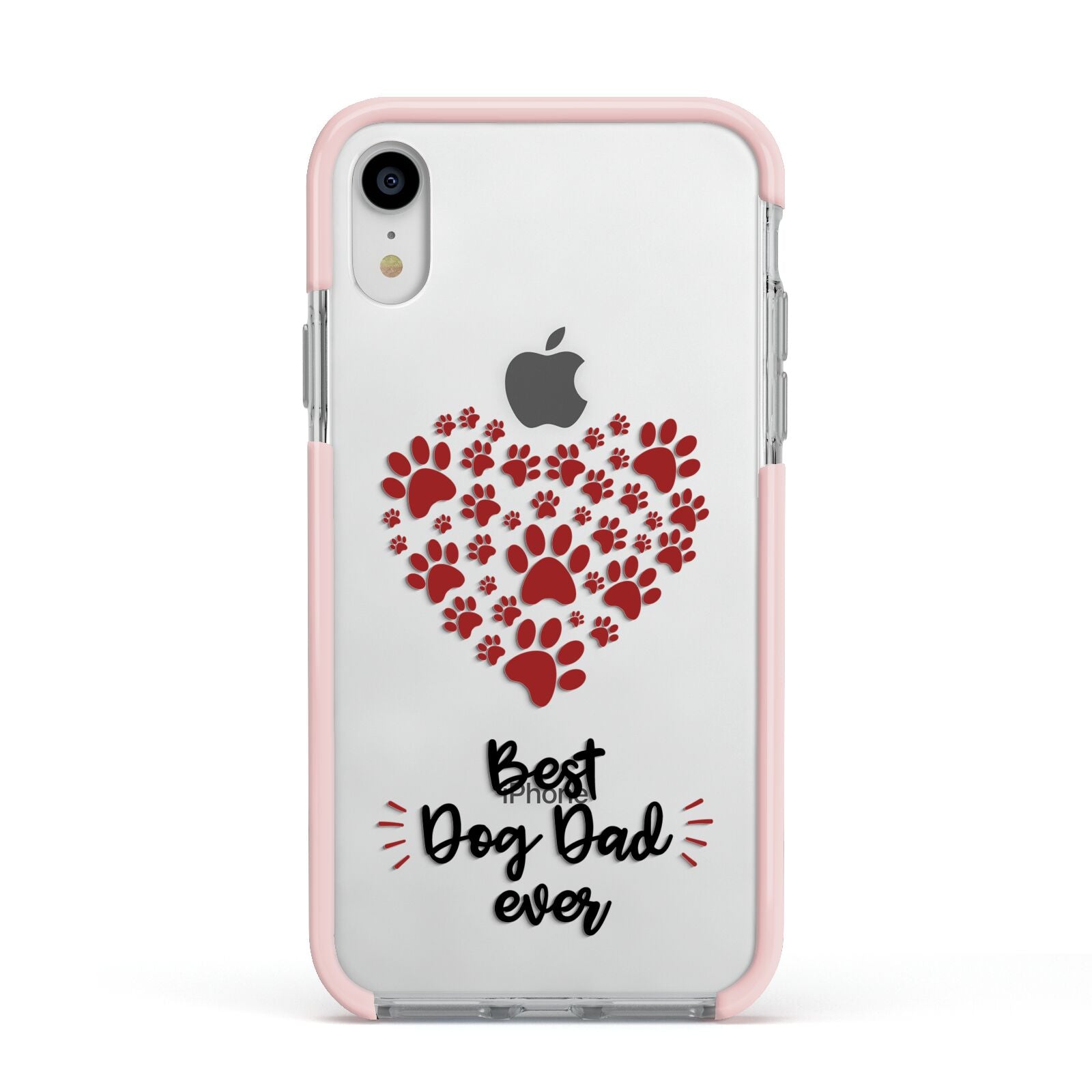 Best Dog Dad Paws Apple iPhone XR Impact Case Pink Edge on Silver Phone