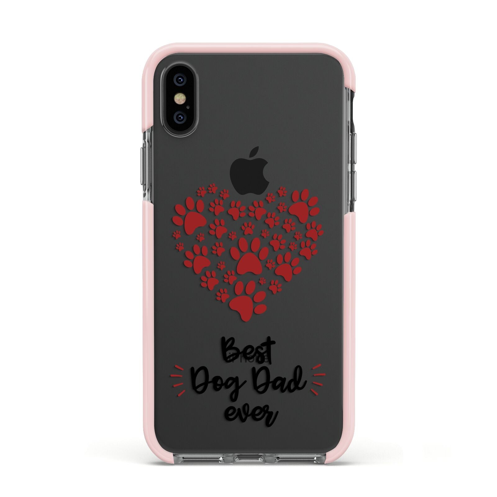 Best Dog Dad Paws Apple iPhone Xs Impact Case Pink Edge on Black Phone