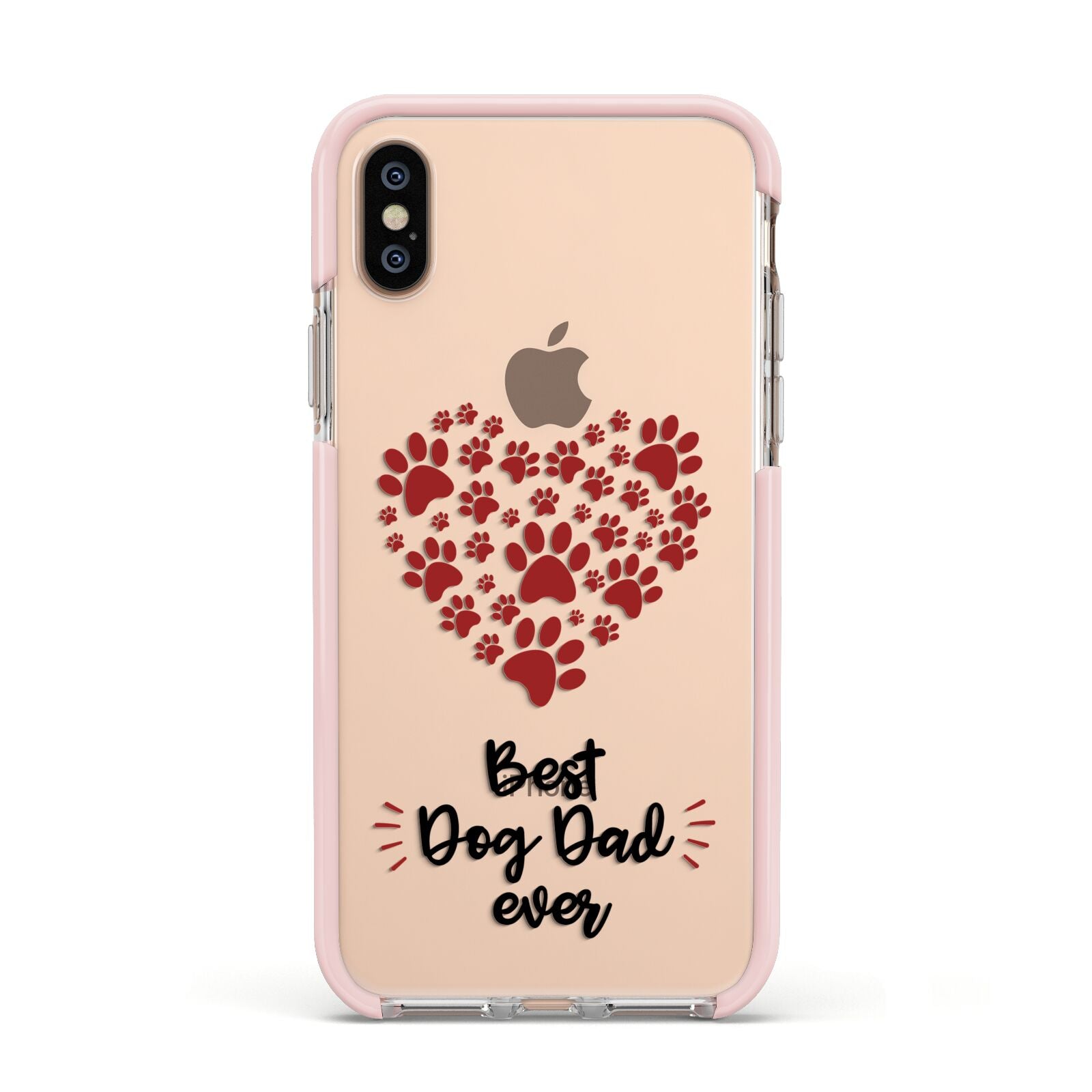 Best Dog Dad Paws Apple iPhone Xs Impact Case Pink Edge on Gold Phone