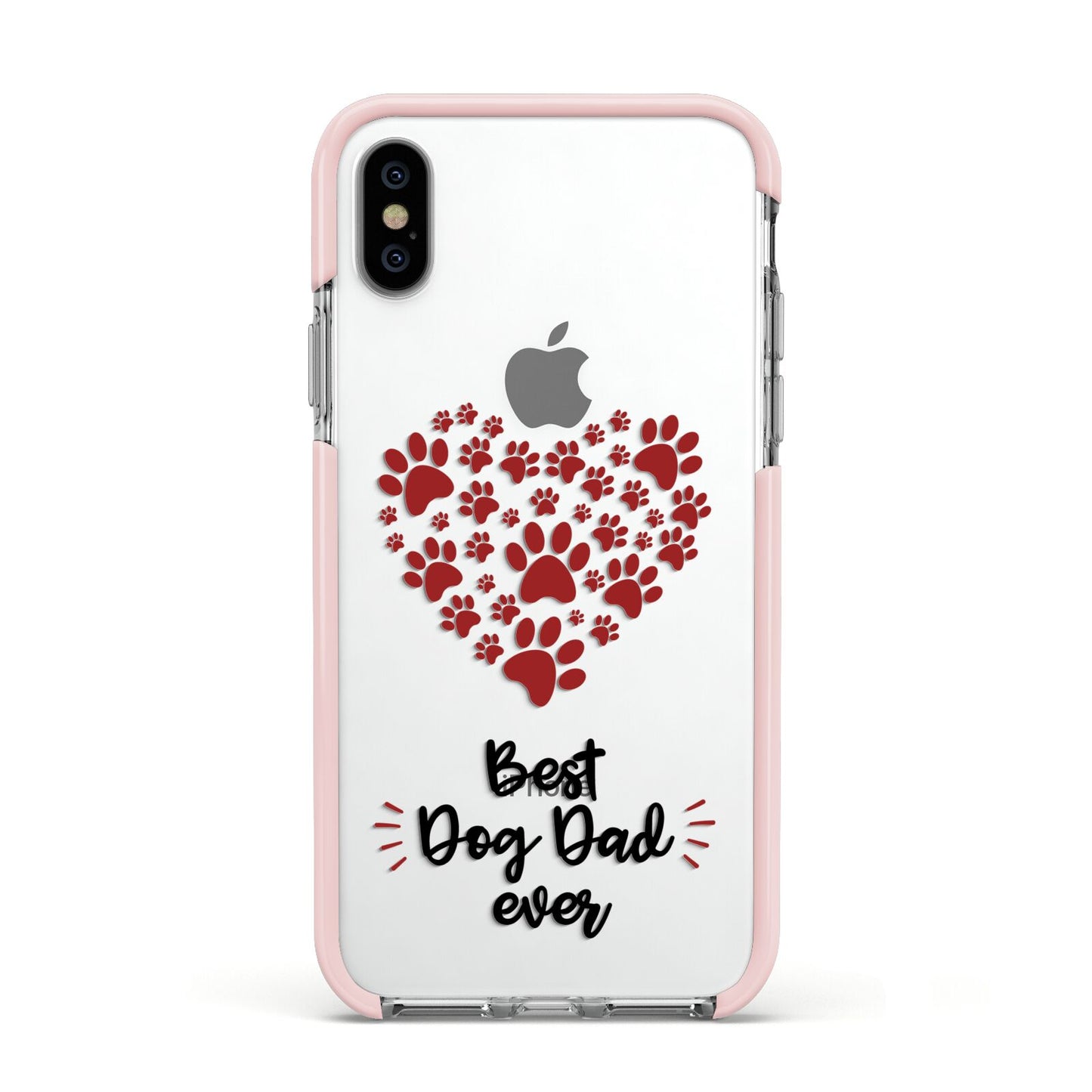 Best Dog Dad Paws Apple iPhone Xs Impact Case Pink Edge on Silver Phone