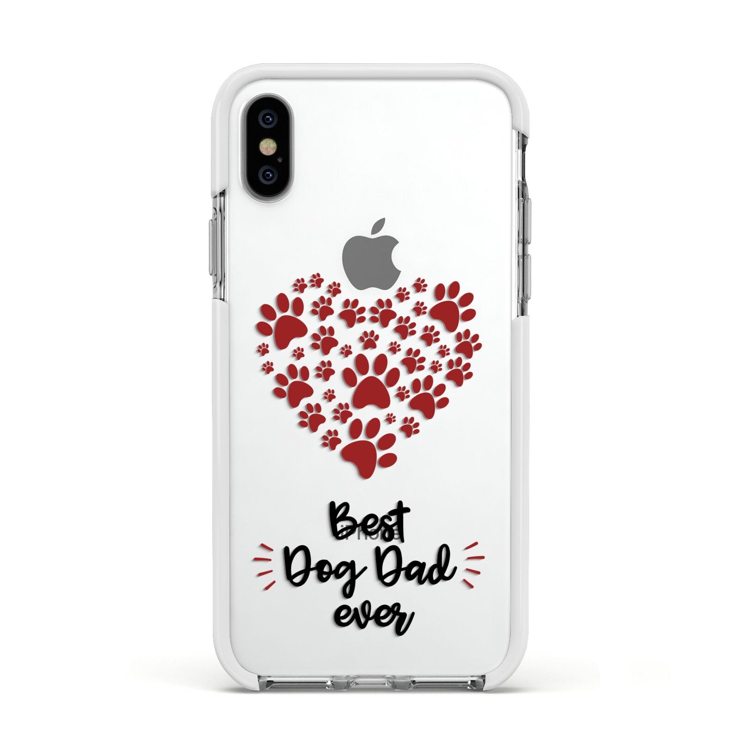Best Dog Dad Paws Apple iPhone Xs Impact Case White Edge on Silver Phone