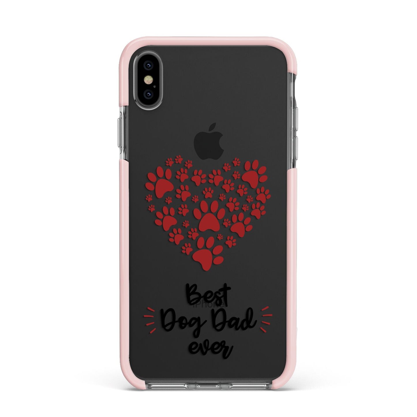 Best Dog Dad Paws Apple iPhone Xs Max Impact Case Pink Edge on Black Phone