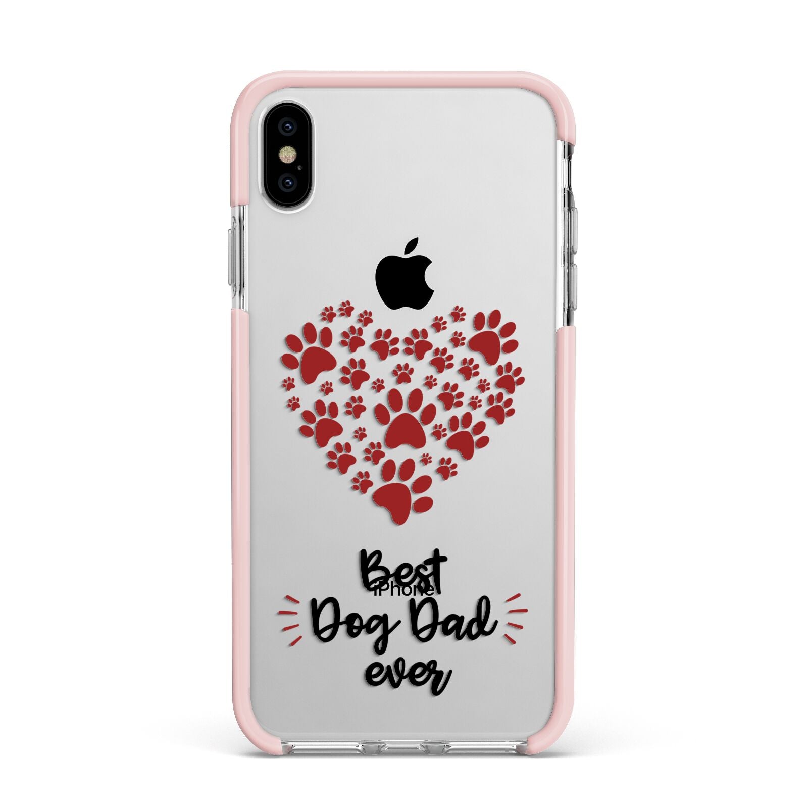 Best Dog Dad Paws Apple iPhone Xs Max Impact Case Pink Edge on Silver Phone