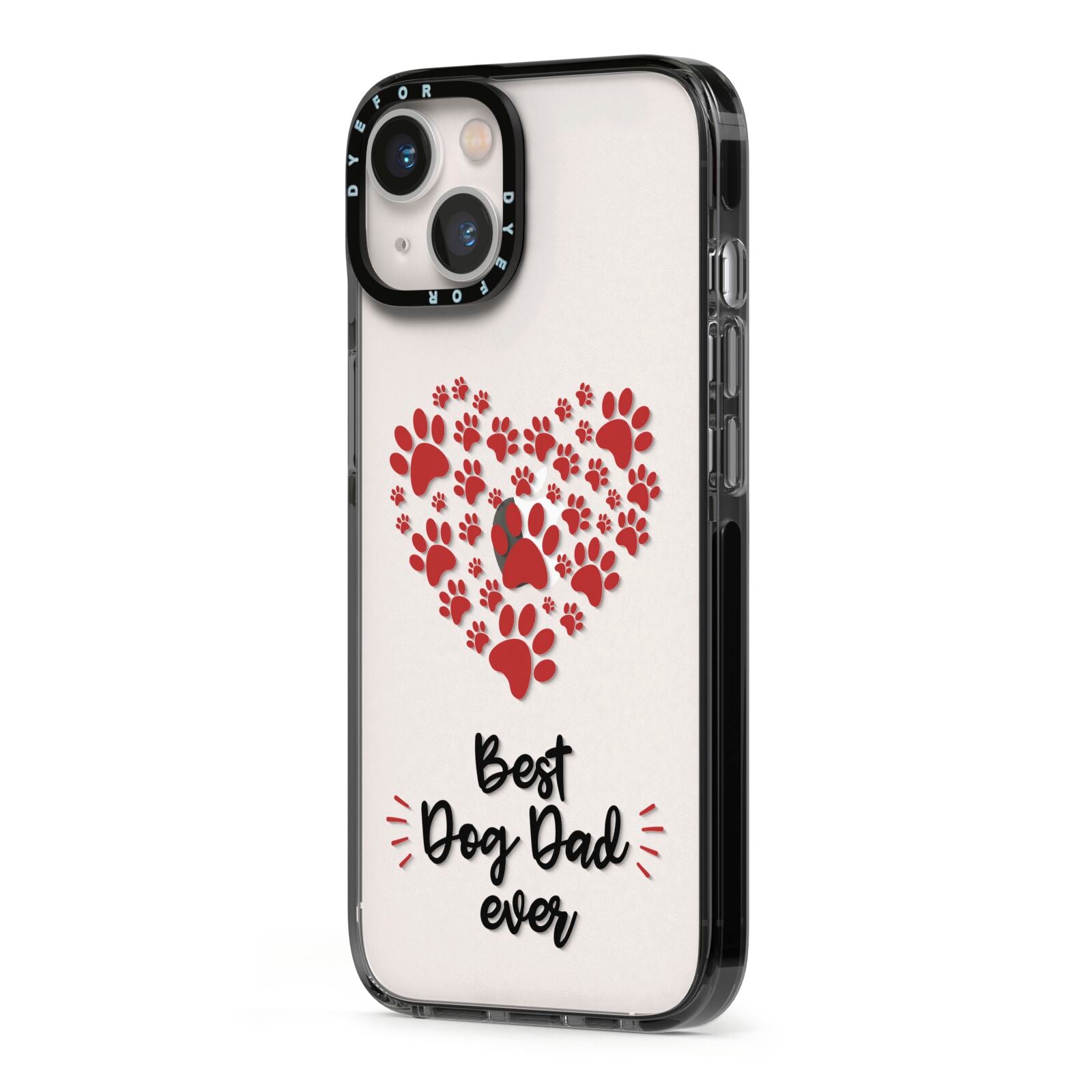 Best Dog Dad Paws iPhone 13 Black Impact Case Side Angle on Silver phone