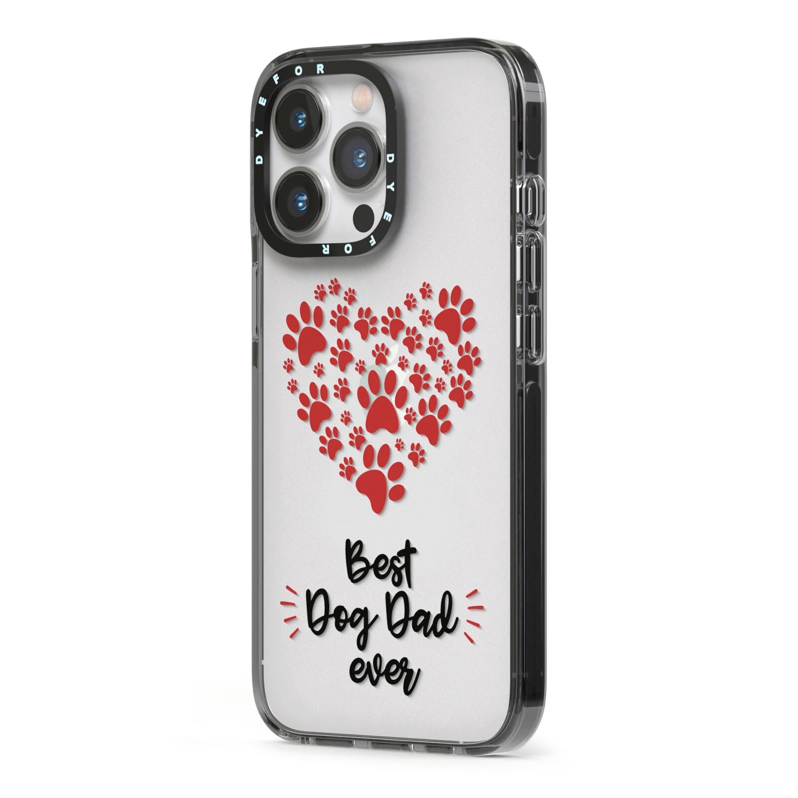 Best Dog Dad Paws iPhone 13 Pro Black Impact Case Side Angle on Silver phone