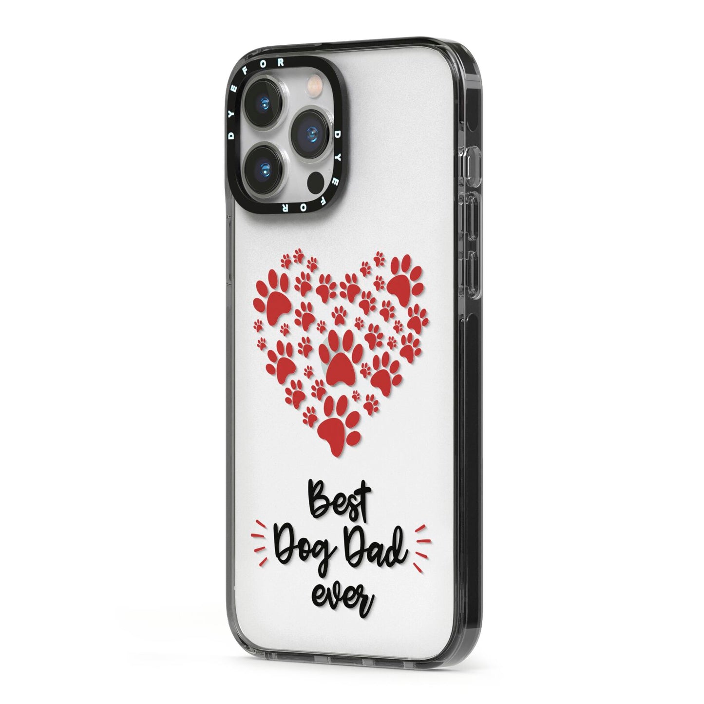 Best Dog Dad Paws iPhone 13 Pro Max Black Impact Case Side Angle on Silver phone