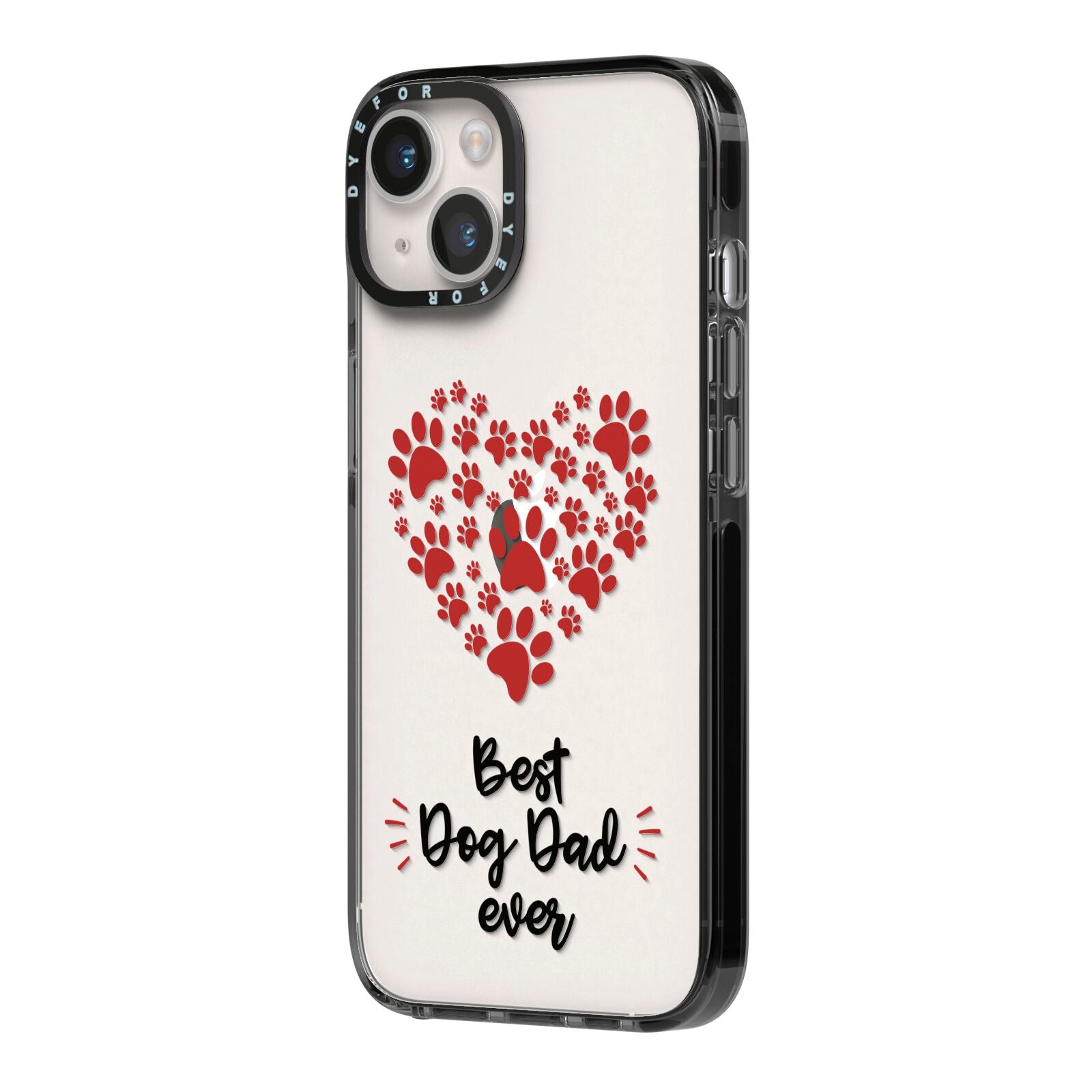 Best Dog Dad Paws iPhone 14 Black Impact Case Side Angle on Silver phone