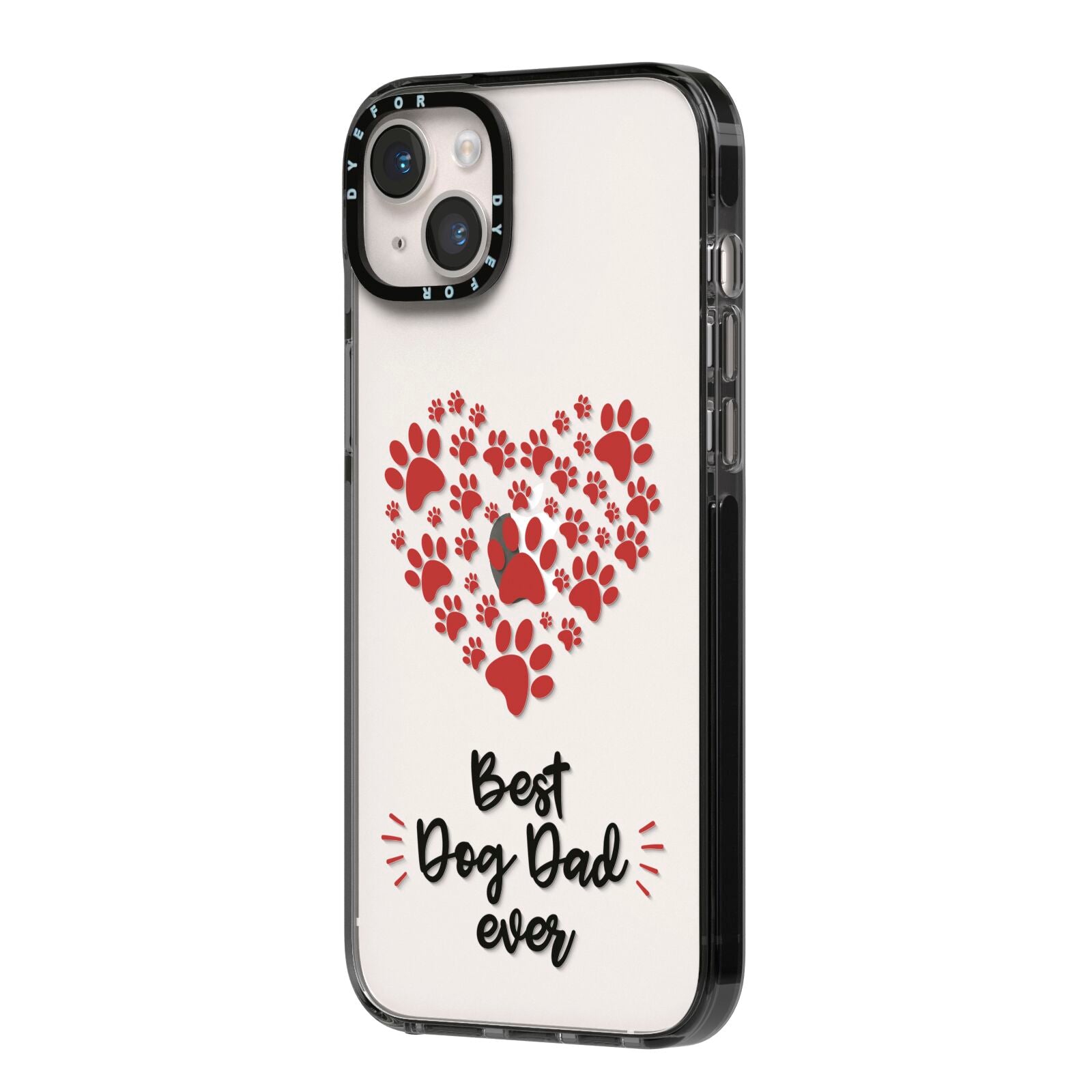 Best Dog Dad Paws iPhone 14 Plus Black Impact Case Side Angle on Silver phone