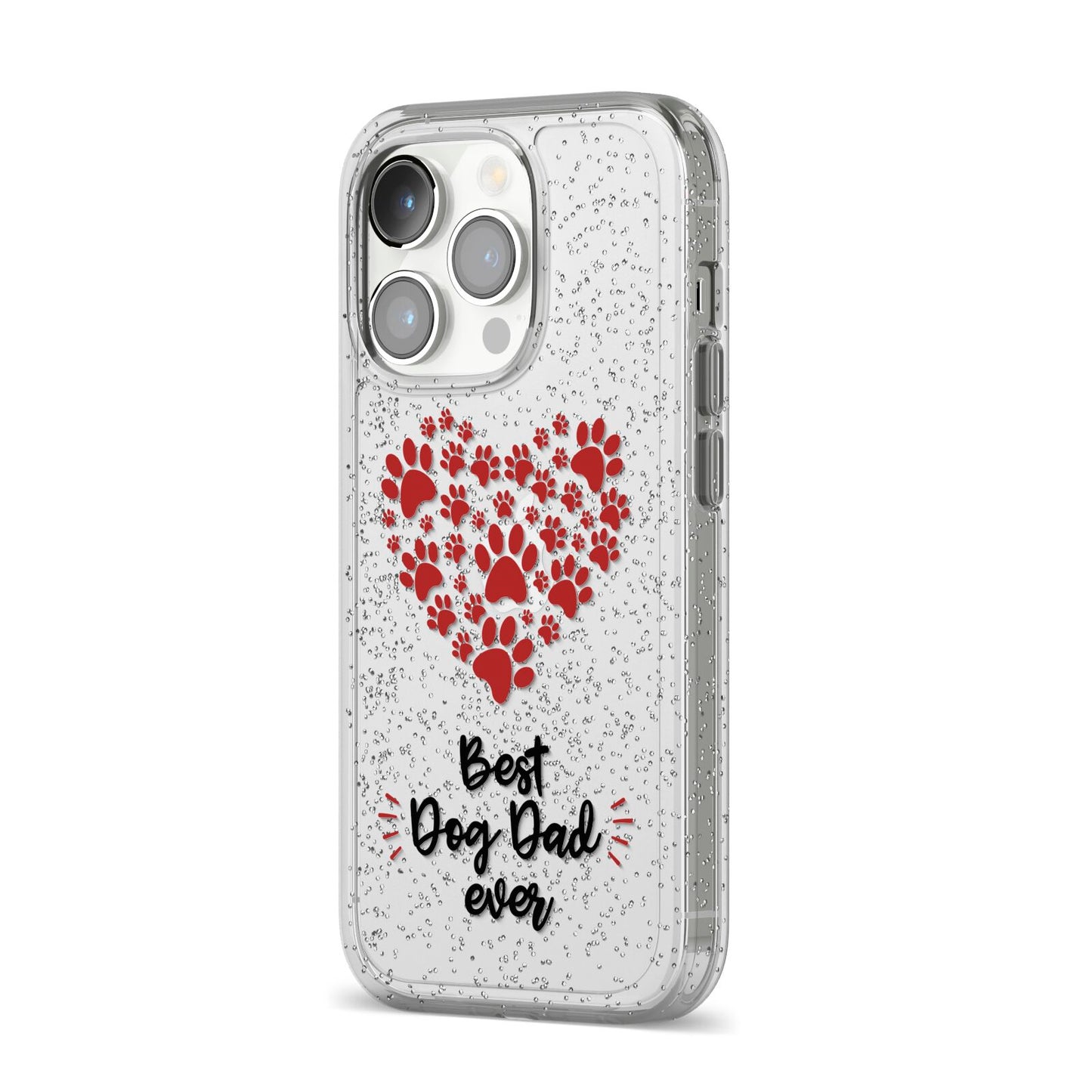 Best Dog Dad Paws iPhone 14 Pro Glitter Tough Case Silver Angled Image