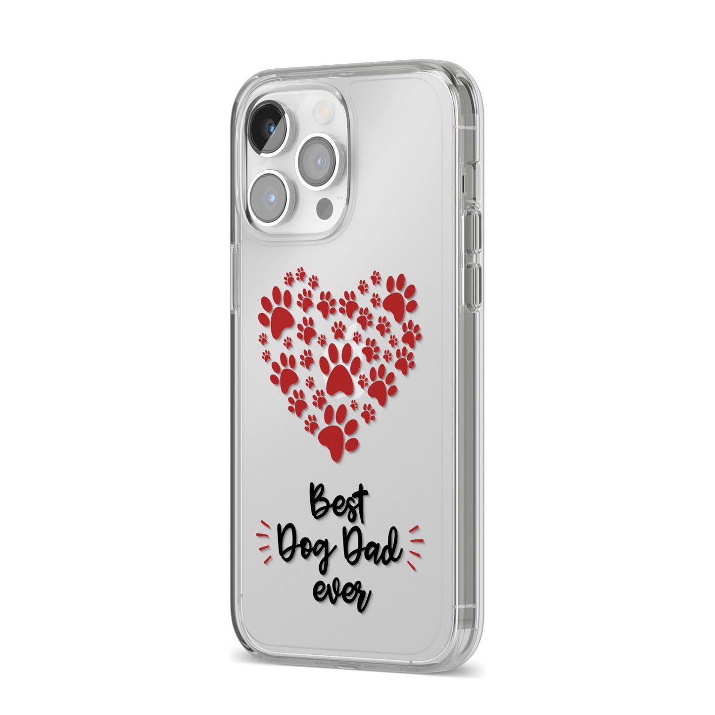 Best Dog Dad Paws iPhone 14 Pro Max Clear Tough Case Silver Angled Image