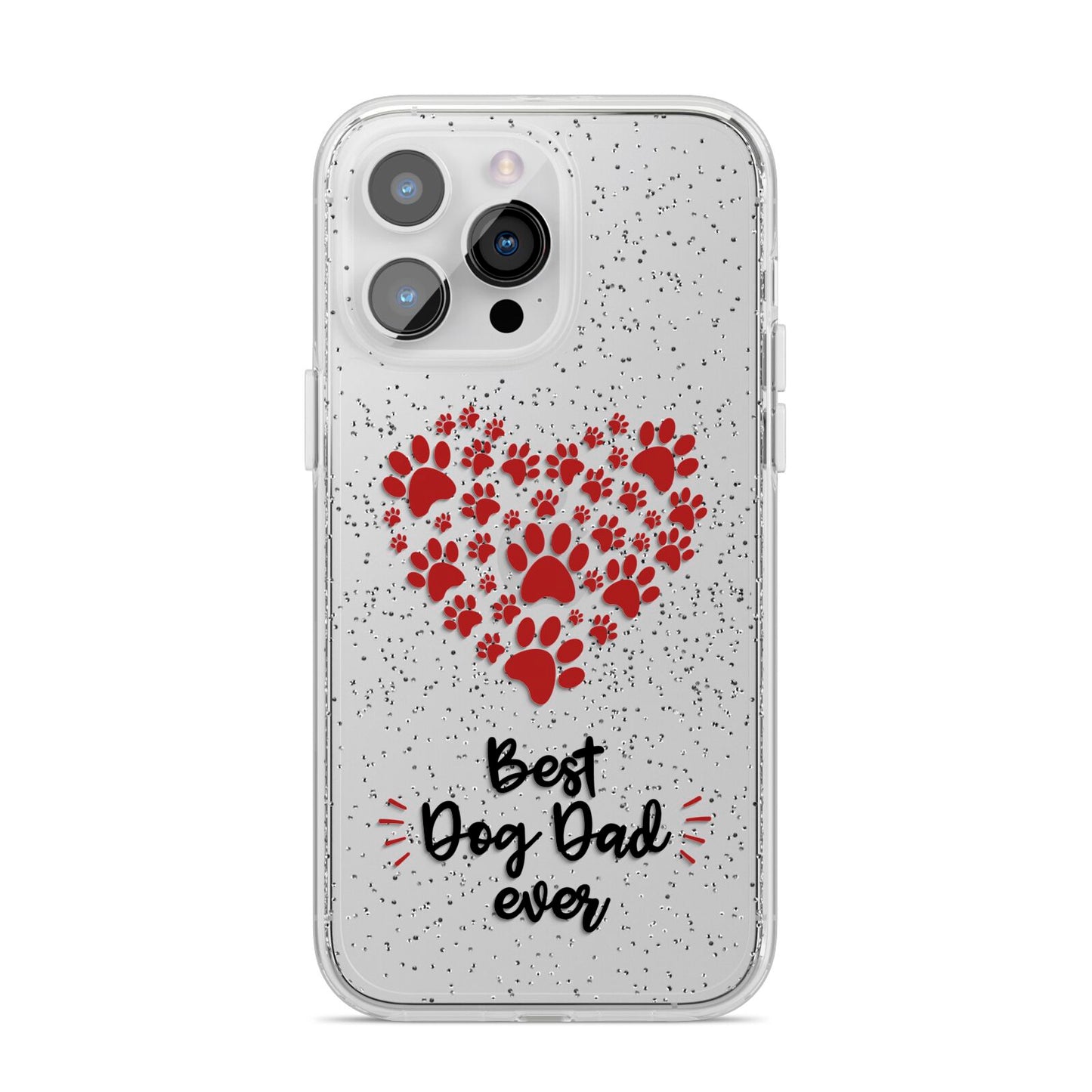 Best Dog Dad Paws iPhone 14 Pro Max Glitter Tough Case Silver