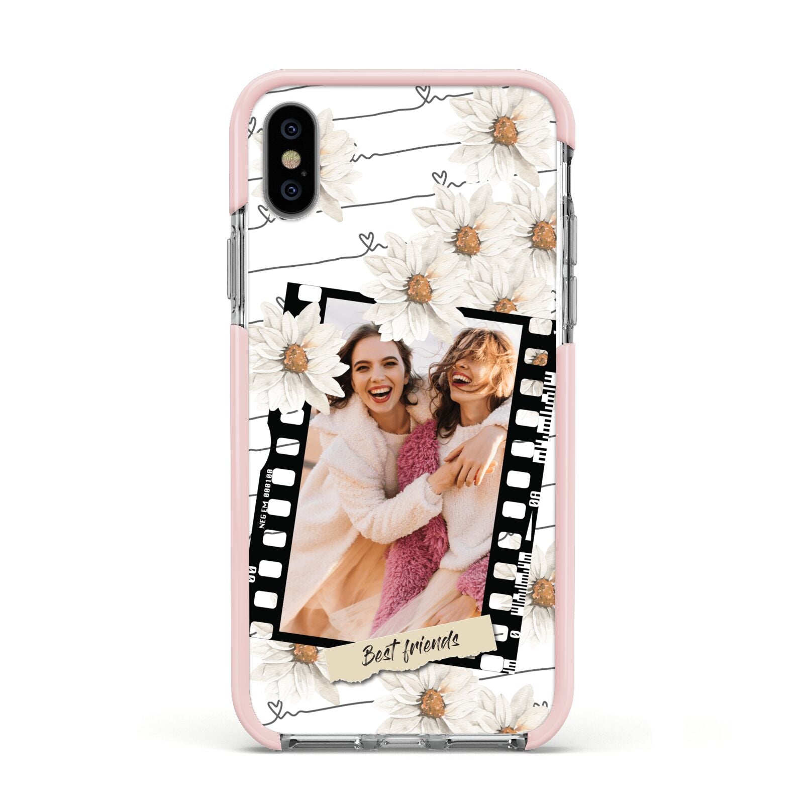 Best Friend Photo Apple iPhone Xs Impact Case Pink Edge on Silver Phone