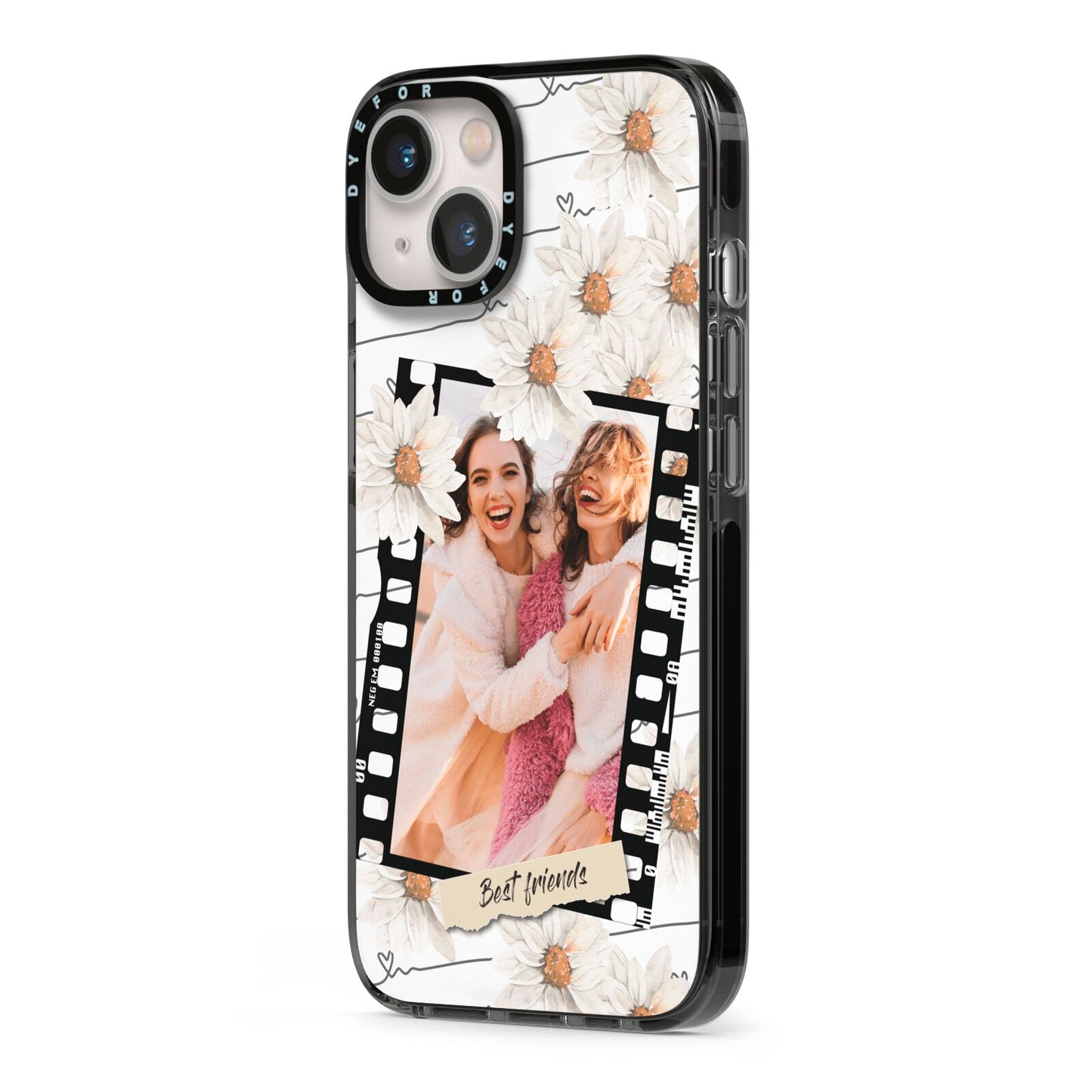 Best Friend Photo iPhone 13 Black Impact Case Side Angle on Silver phone