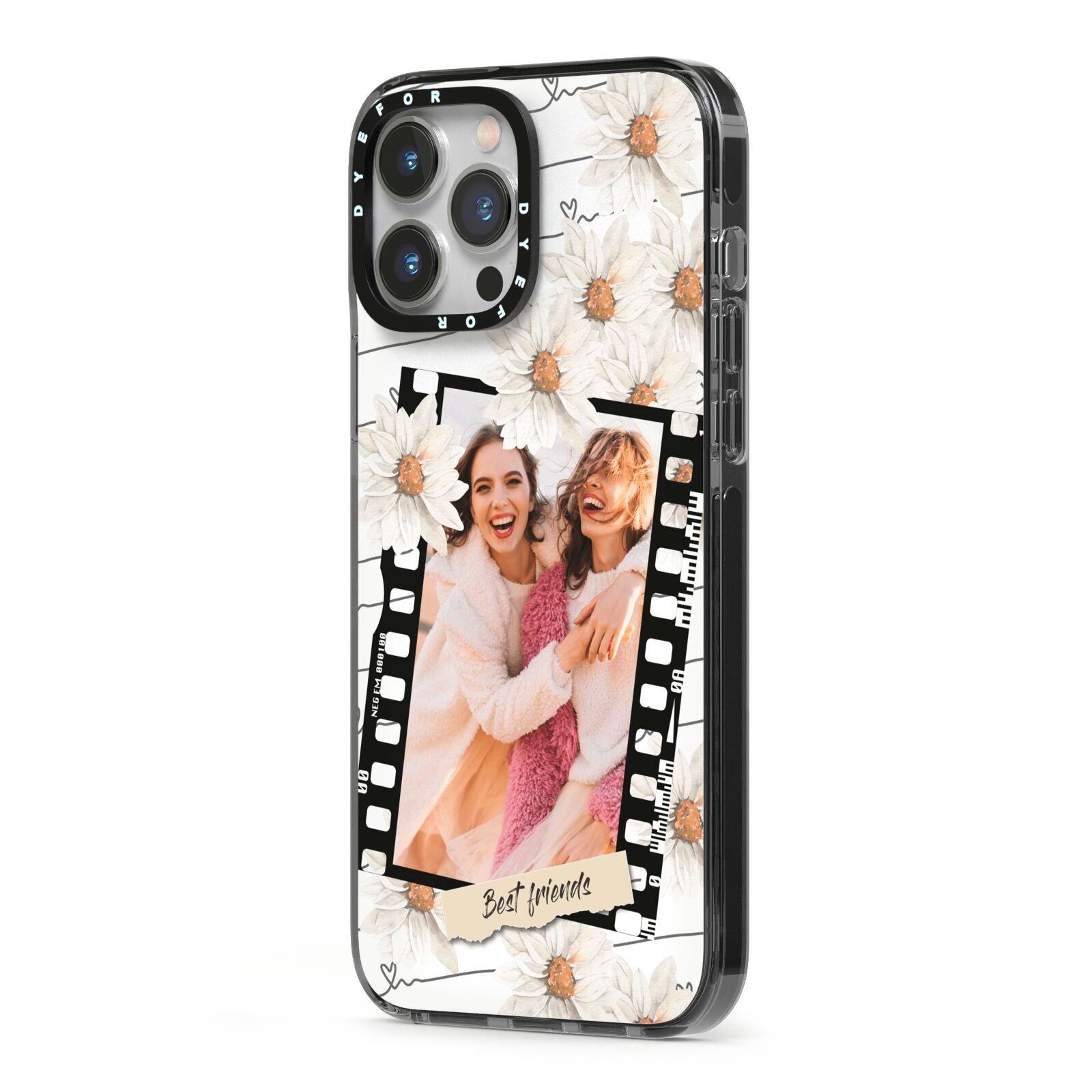 Best Friend Photo iPhone 13 Pro Max Black Impact Case Side Angle on Silver phone