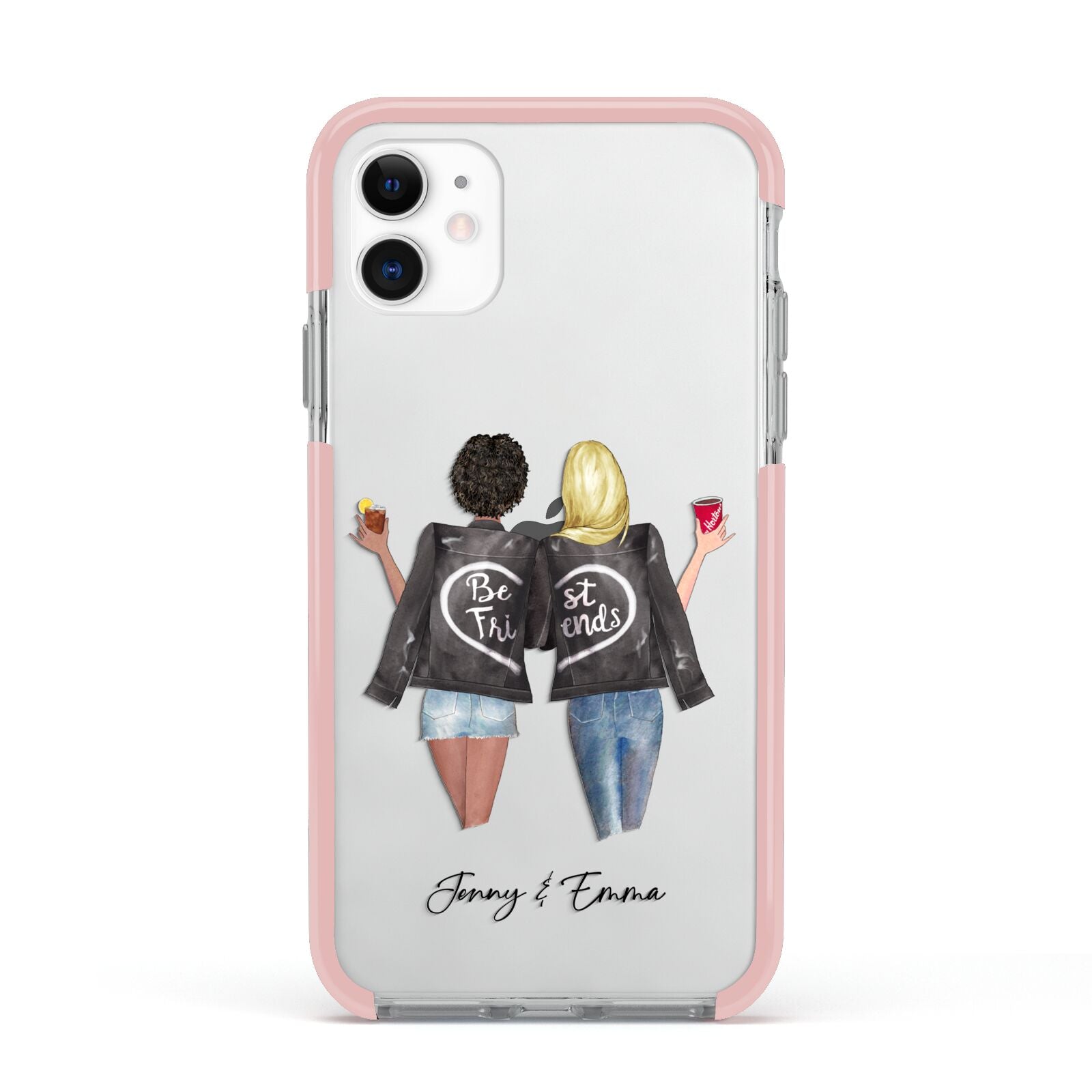 Best Friends Apple iPhone 11 in White with Pink Impact Case