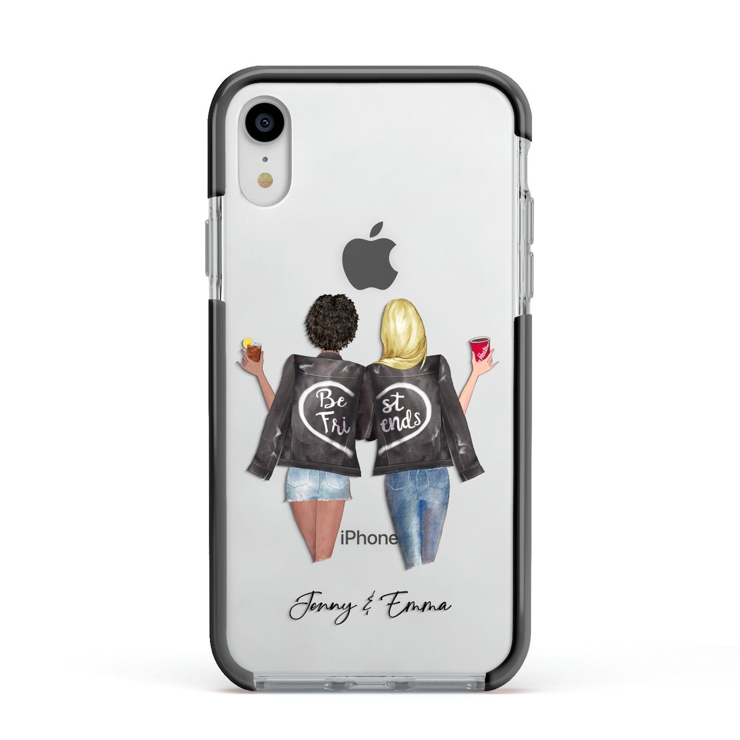 Best Friends Apple iPhone XR Impact Case Black Edge on Silver Phone