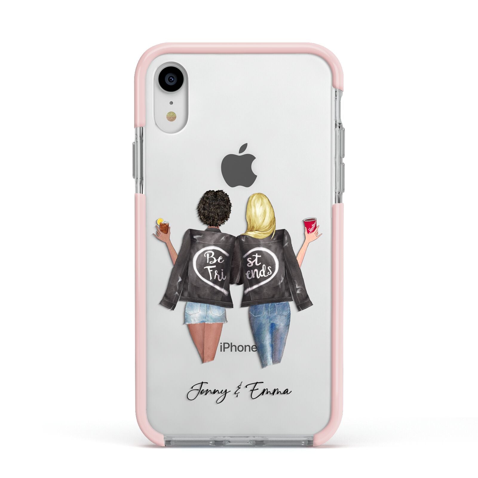 Best Friends Apple iPhone XR Impact Case Pink Edge on Silver Phone